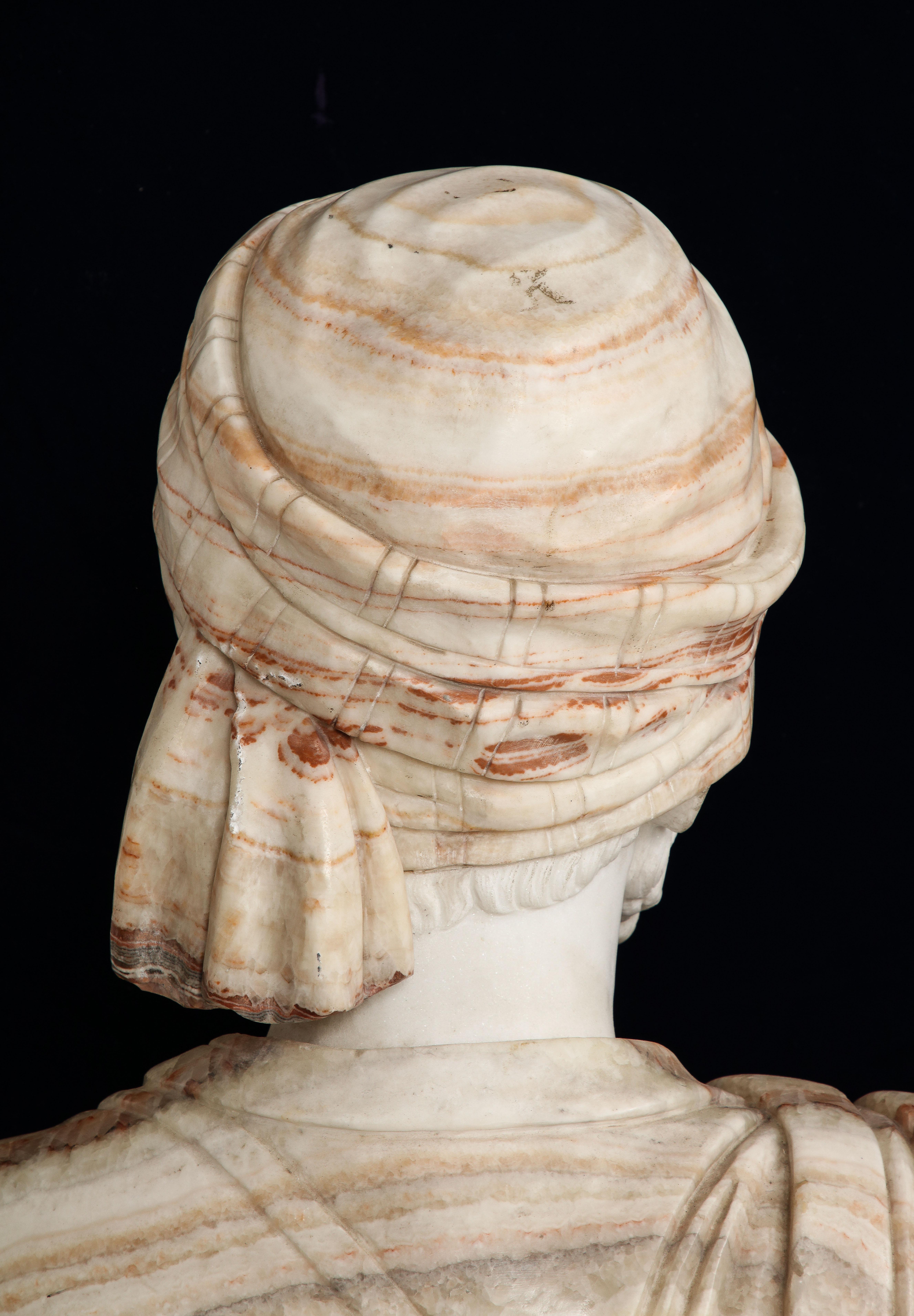Unusual Pair of Italian Hand-Carved Marble & Onyx Orientalist Busts  10