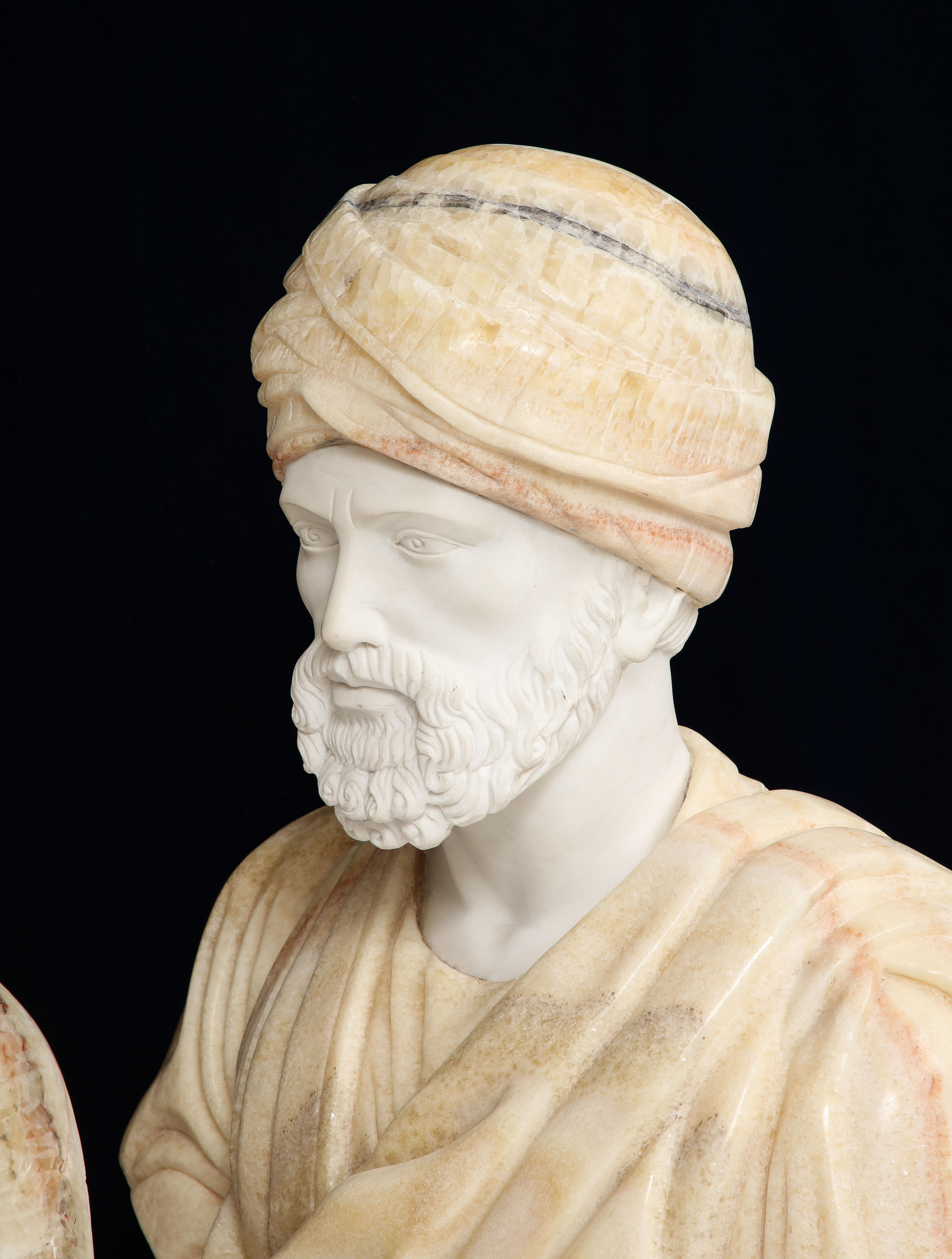 Unusual Pair of Italian Hand-Carved Marble & Onyx Orientalist Busts  11