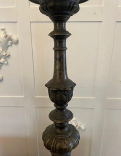 Unusual Pair of Large Antique Victorian Ornate Brass Pricket Candlesticks