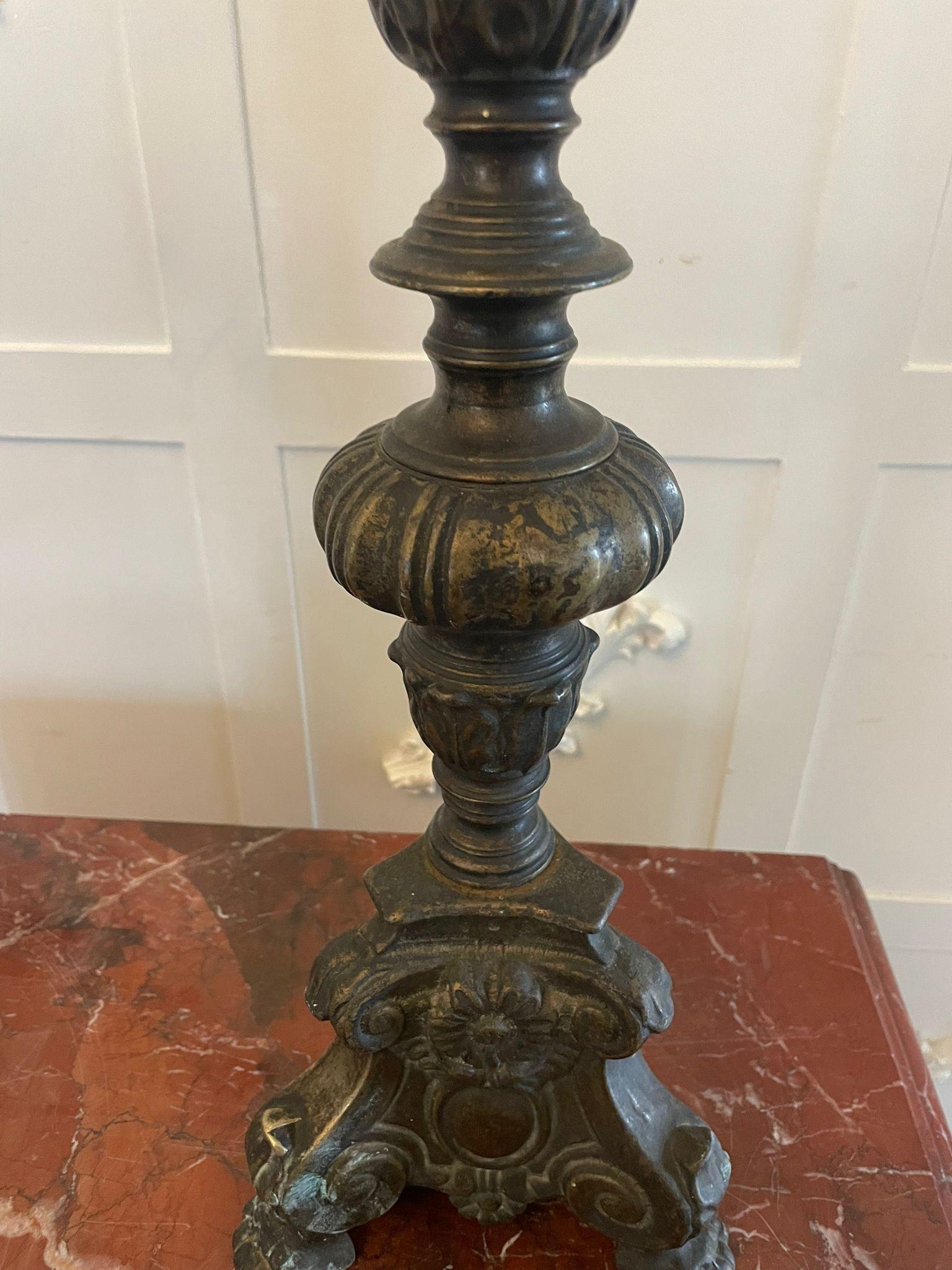 Unusual Pair of Large Antique Victorian Ornate Brass Pricket Candlesticks In Good Condition For Sale In Suffolk, GB