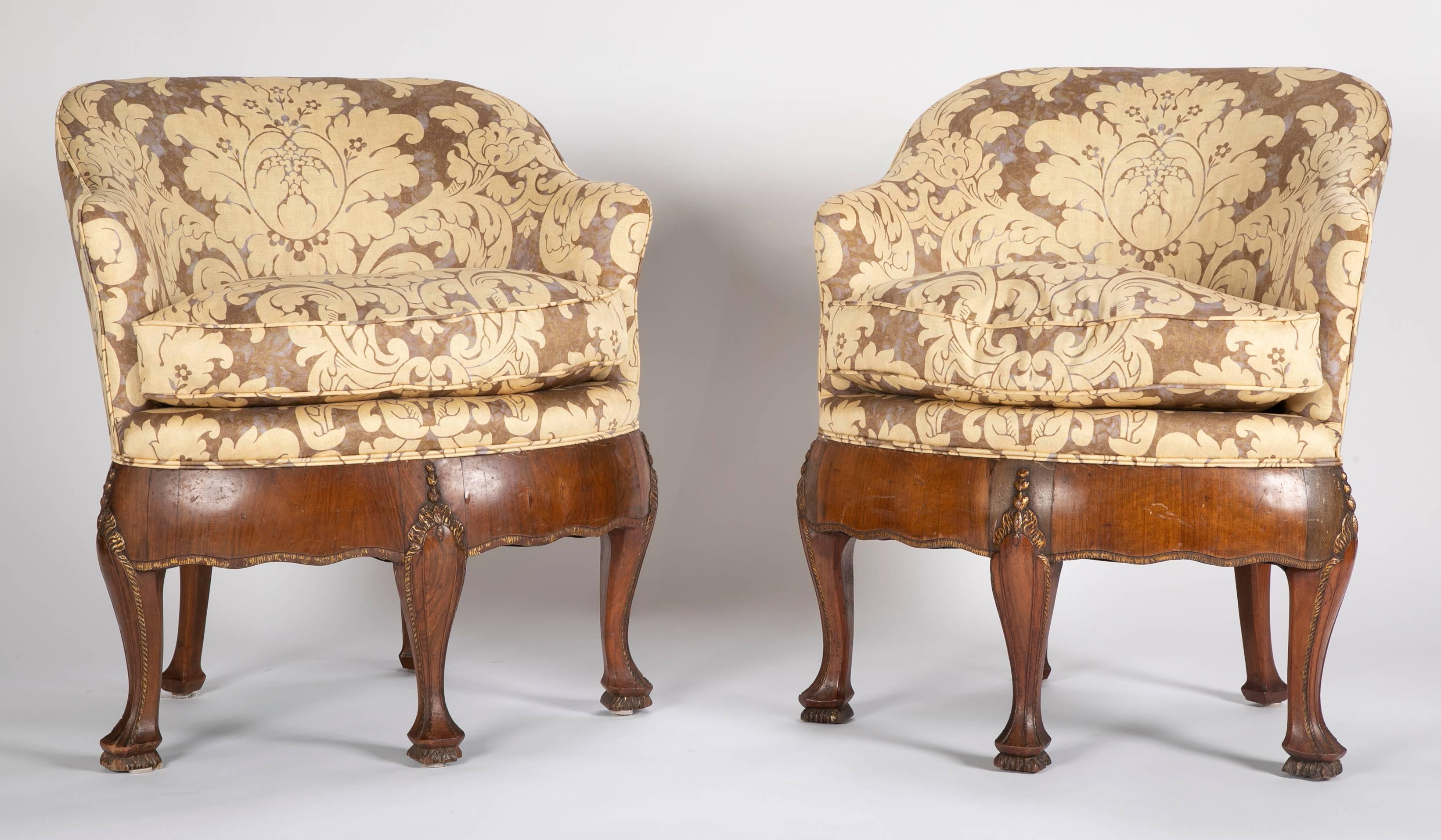 Unusual pair of late 19th century petite armchairs. Possibly Portuguese.