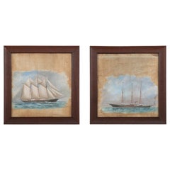 Unusual Pair of Late 19th Century Ships Portraits on Cloth