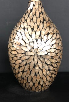 Unusual Pair of Leafed "Starburst" Glazed Mica Vases with Lamp Application