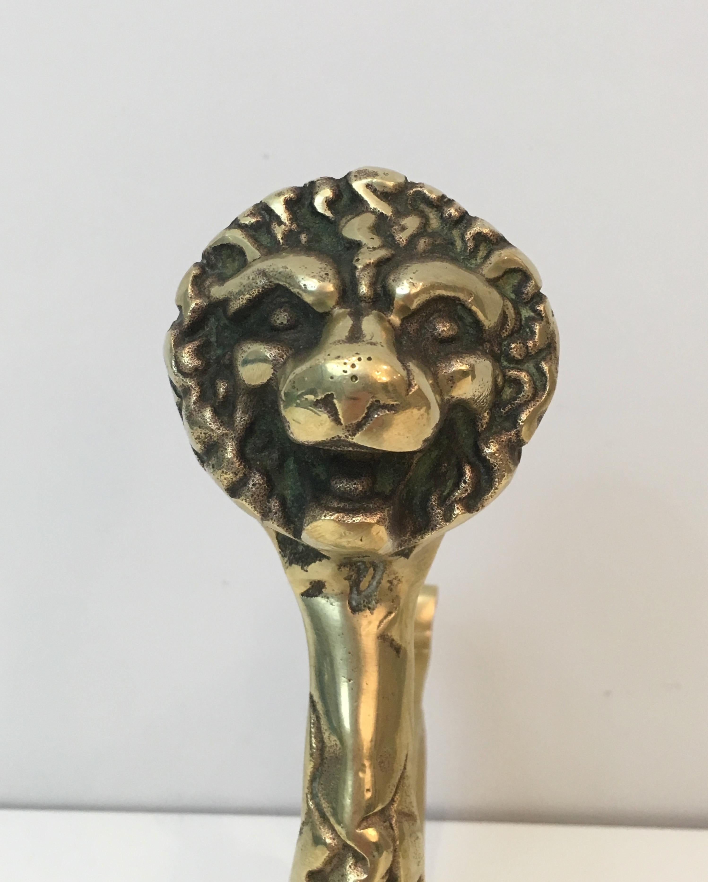 Unusual Pair of Lions Bronze Andirons, French, circa 1900 For Sale 8