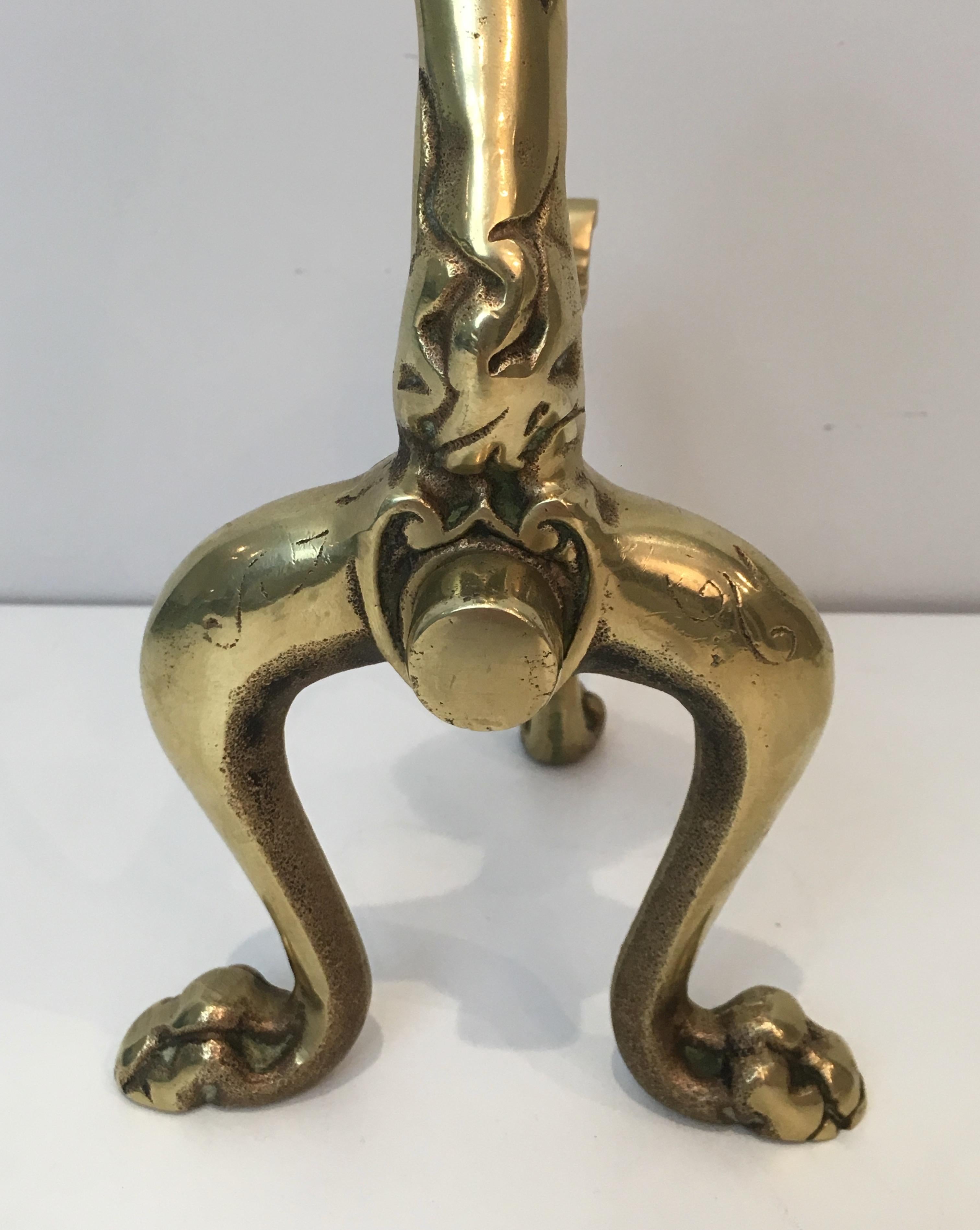 Unusual Pair of Lions Bronze Andirons, French, circa 1900 For Sale 9