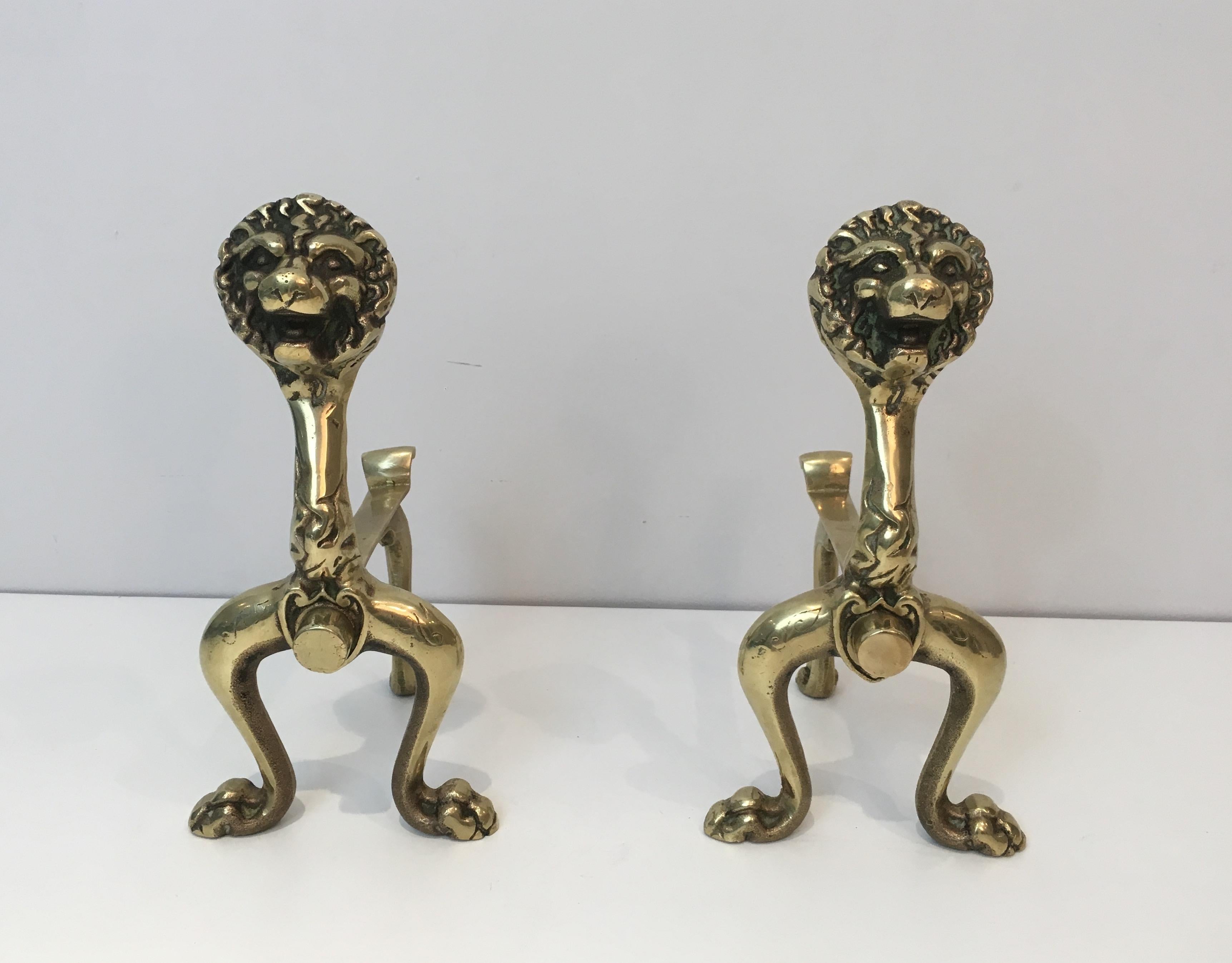 Unusual Pair of Lions Bronze Andirons, French, circa 1900 For Sale 10