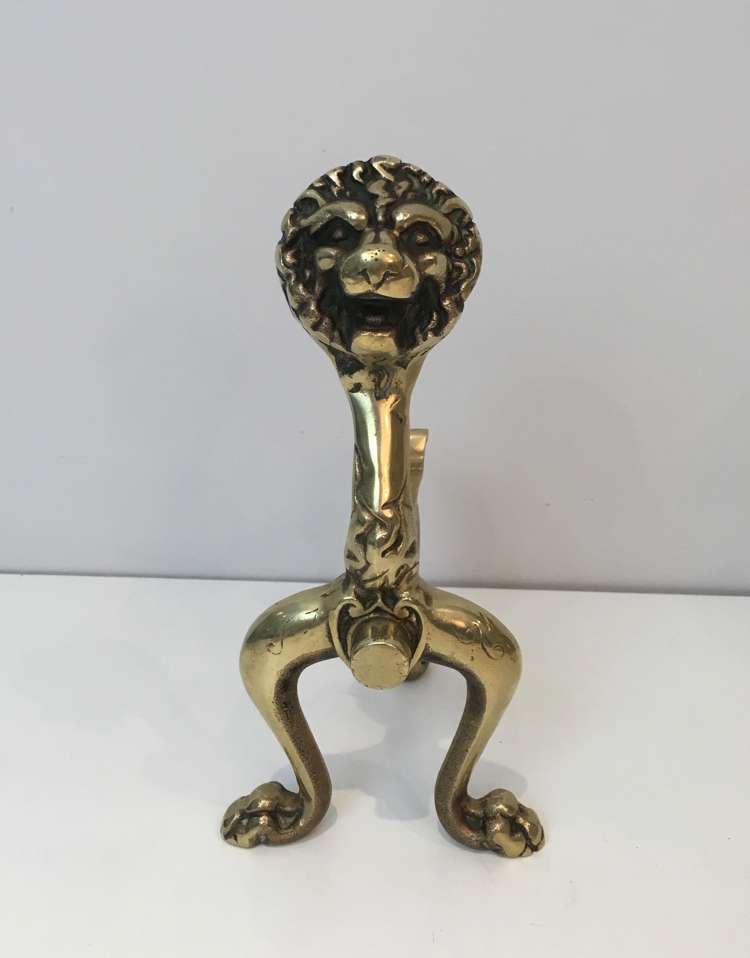 Unusual Pair of Lions Bronze Andirons, French, circa 1900 For Sale 1