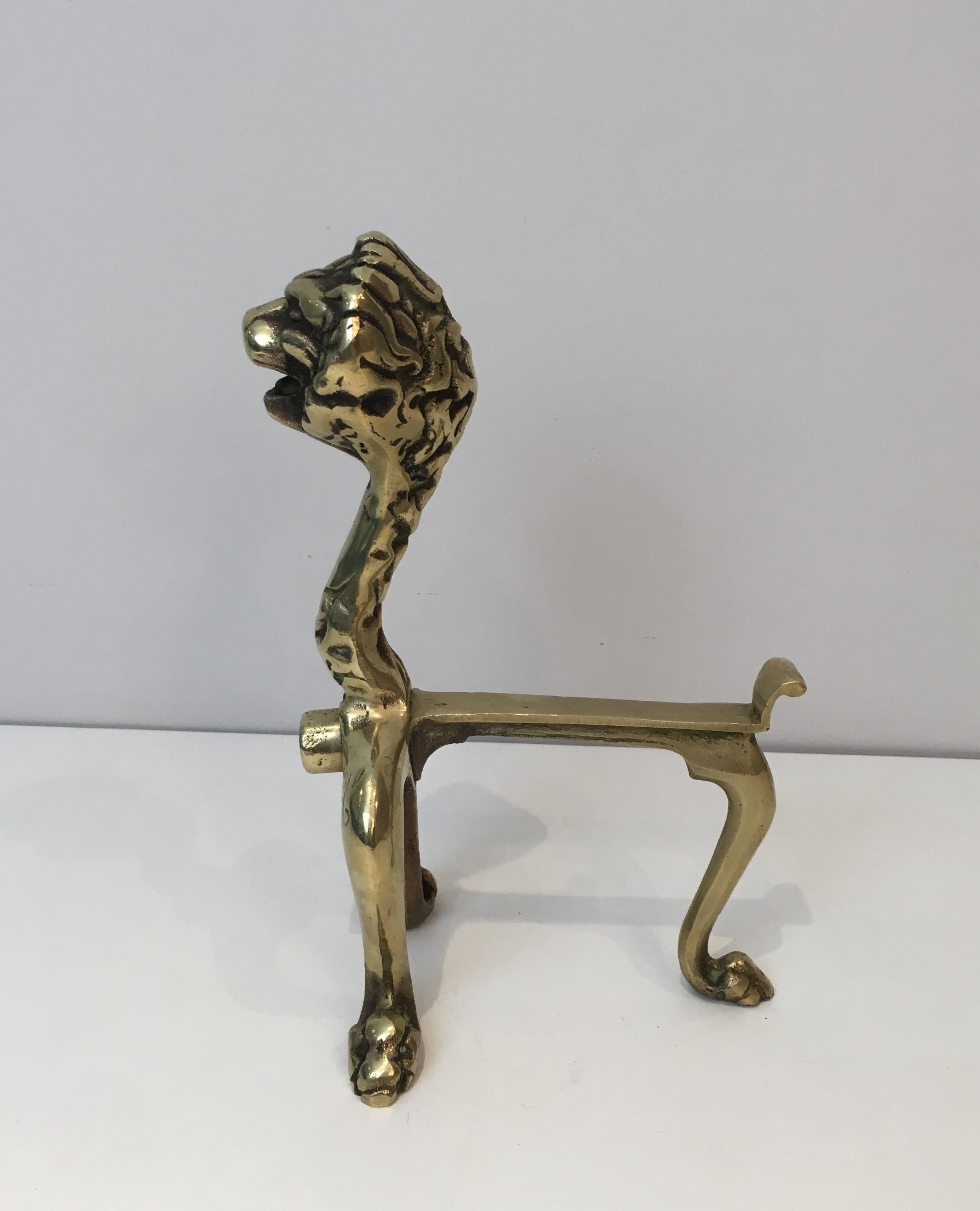 Unusual Pair of Lions Bronze Andirons, French, circa 1900 For Sale 2