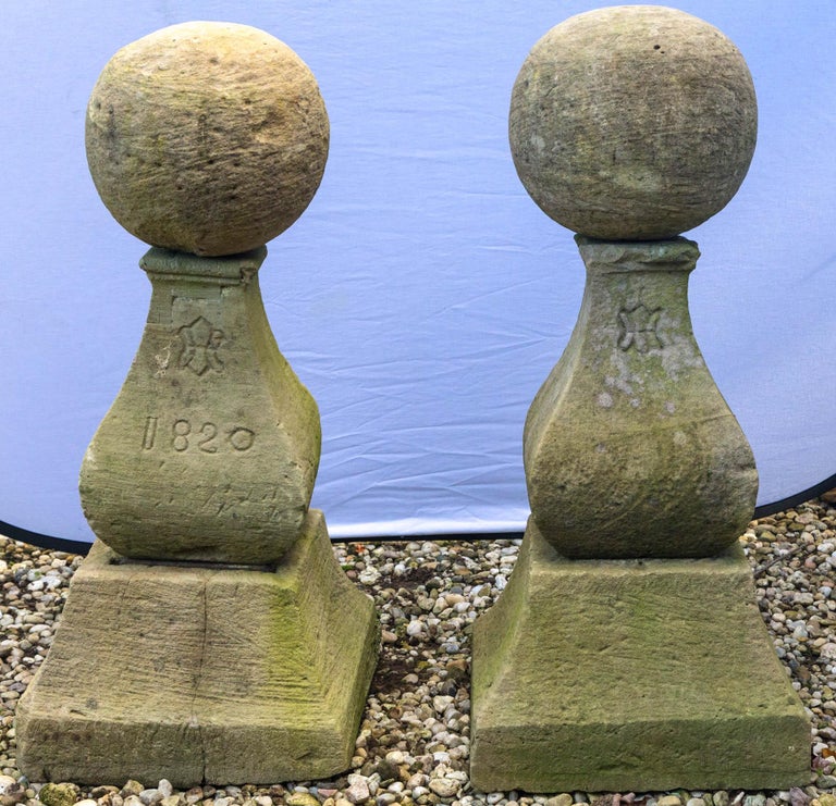 Unusual Pair of Marked Cast Stone Finials For Sale at 1stdibs