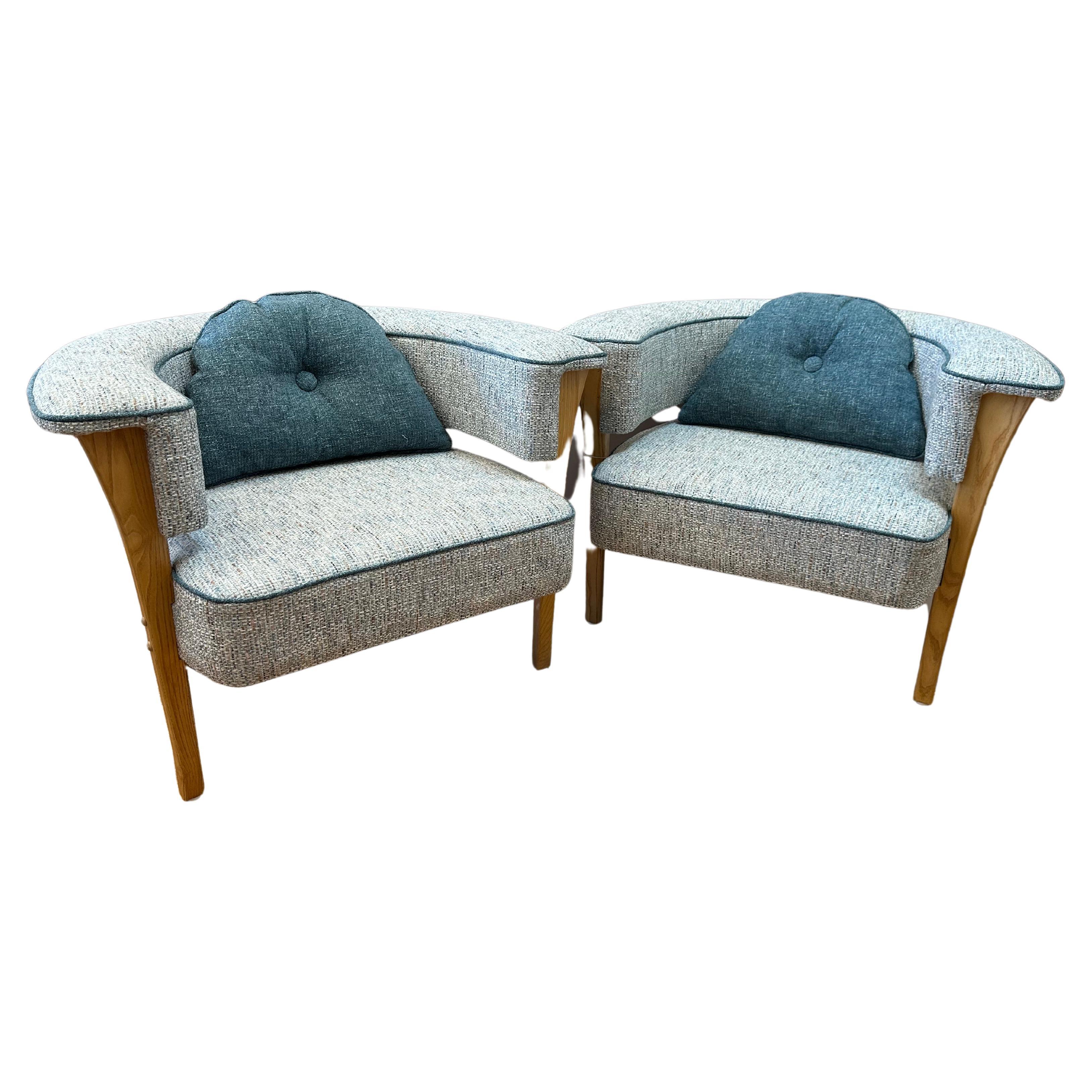 Unusual Pair of Mid Century Style Modern Arm Chairs For Sale