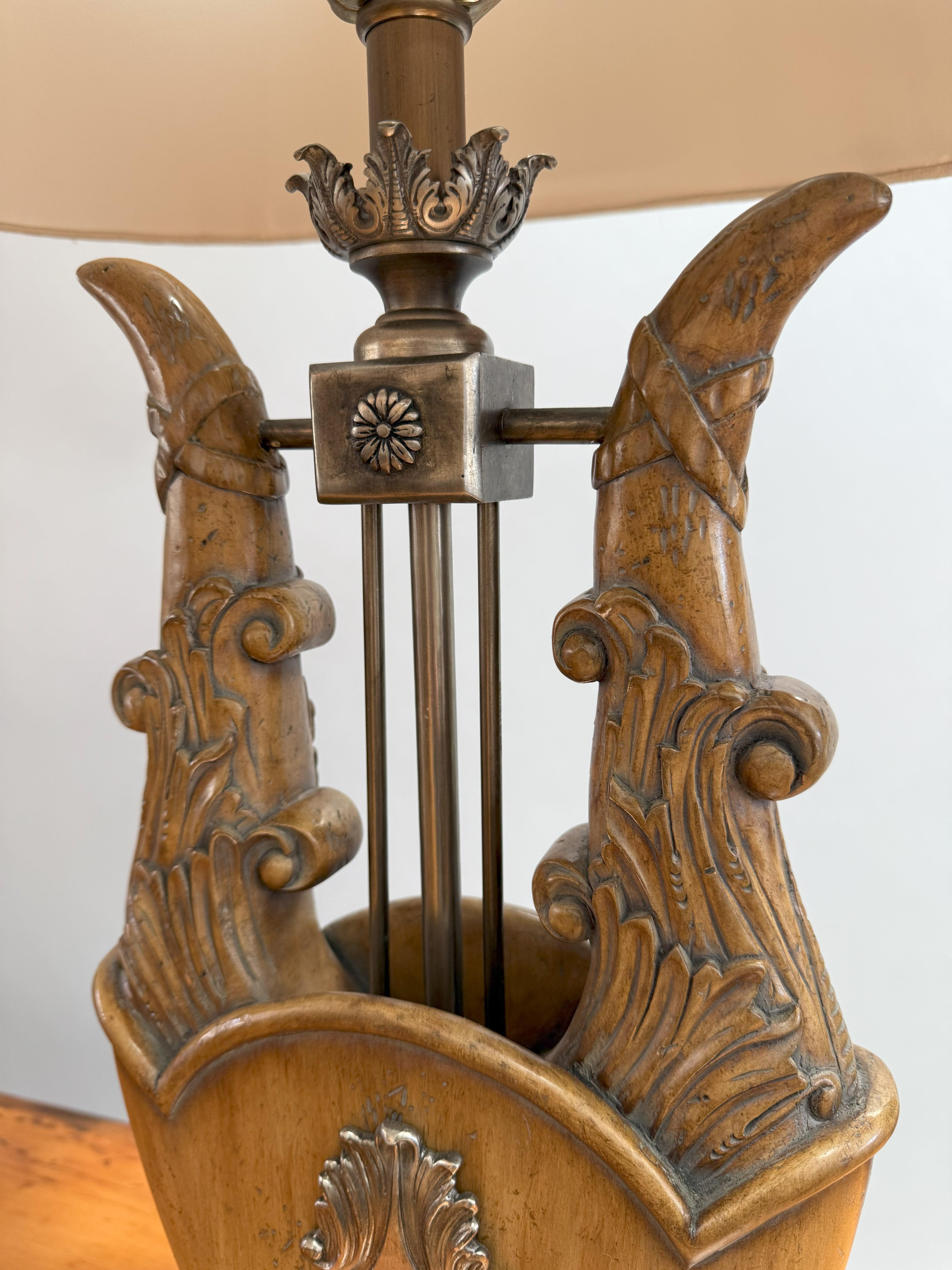 Unusual Pair of Neoclassical Lyre-Form Table Lamps In Good Condition For Sale In Middleburg, VA