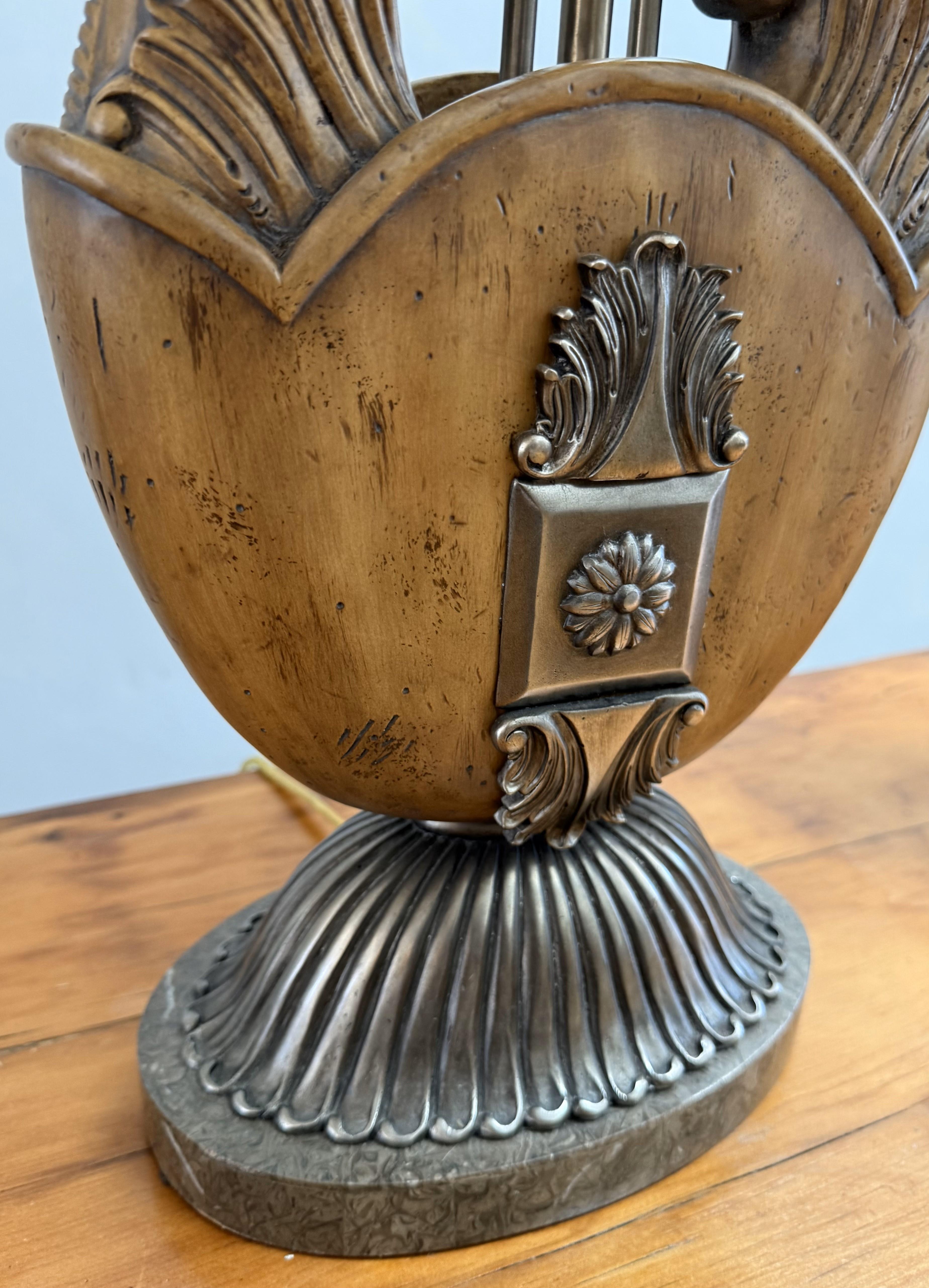20th Century Unusual Pair of Neoclassical Lyre-Form Table Lamps For Sale
