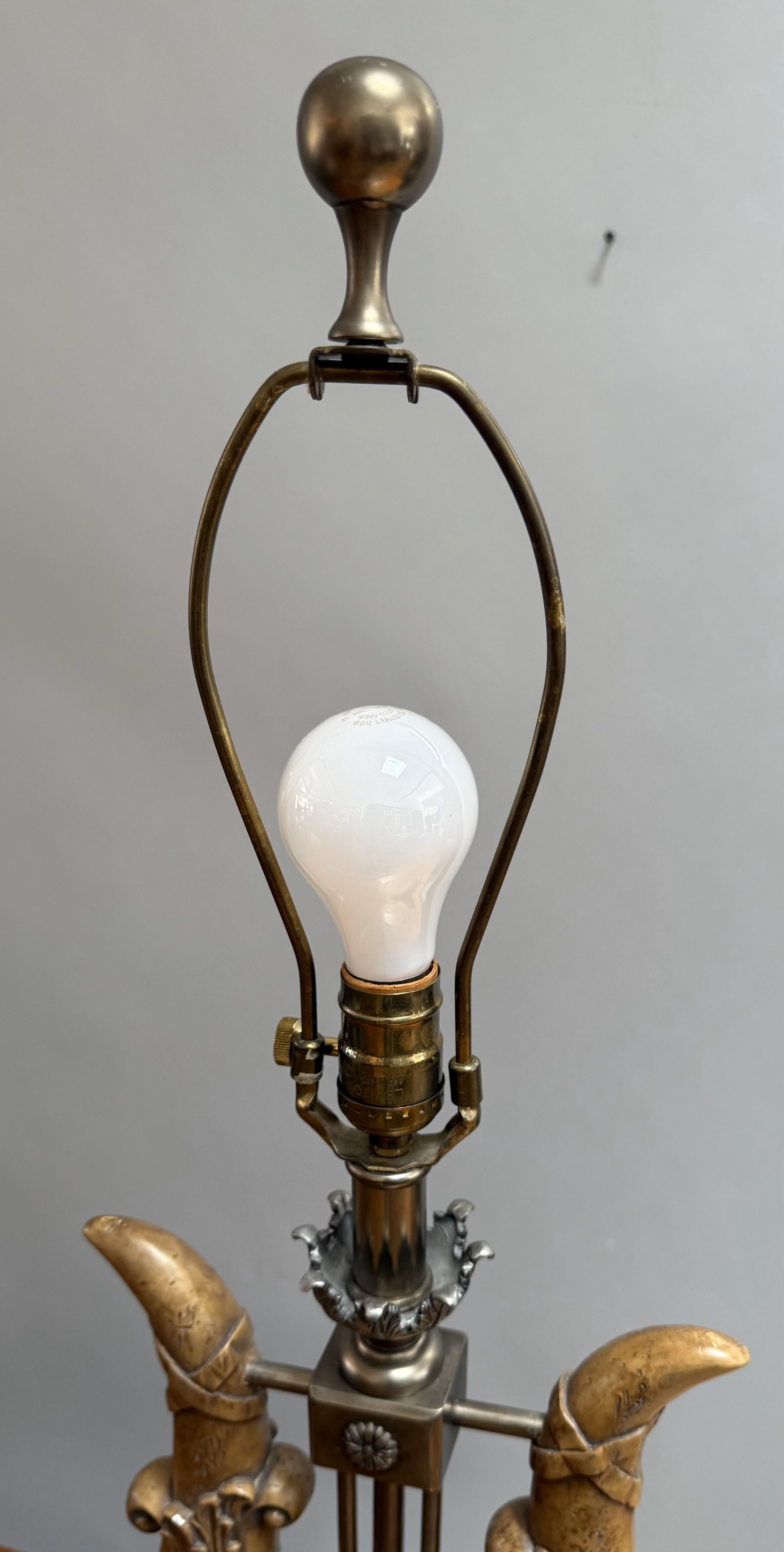 Unusual Pair of Neoclassical Lyre-Form Table Lamps For Sale 2