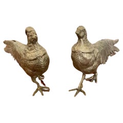 Unusual Pair Of Quality Antique Silver Plated Pheasants