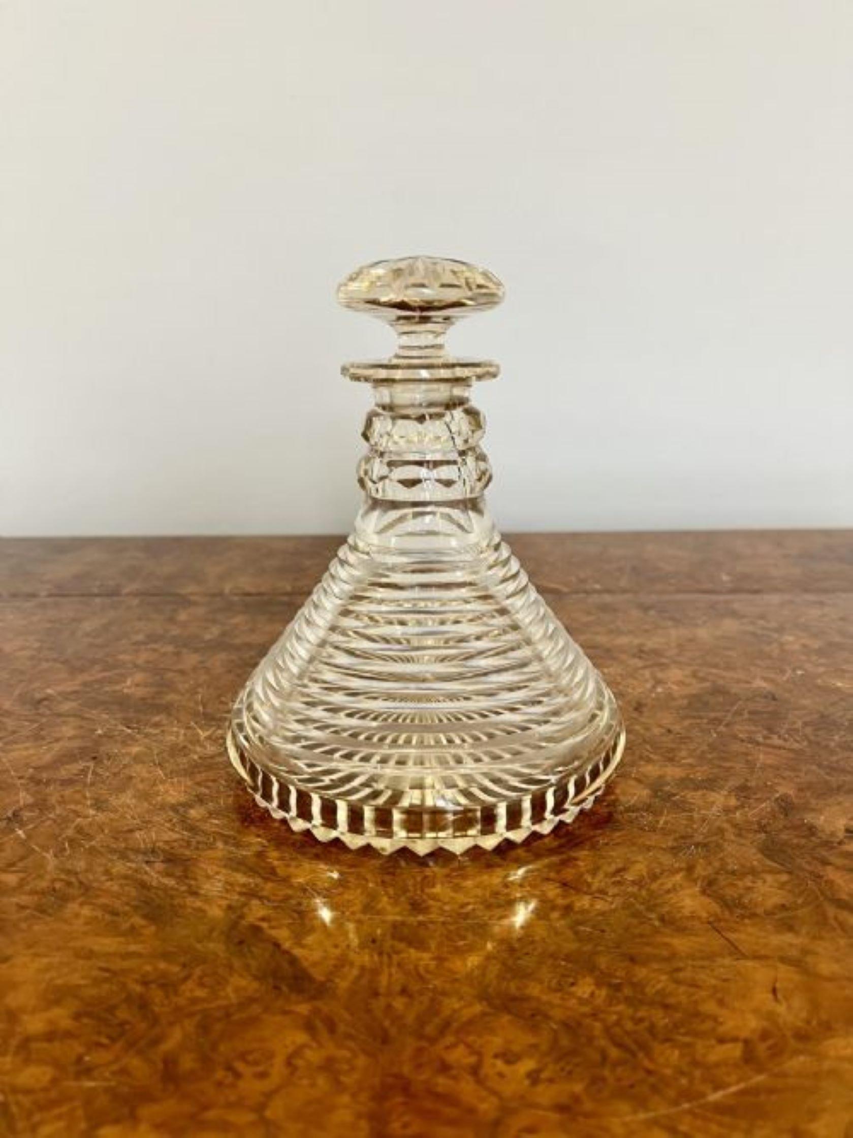 Glass Unusual pair of quality George III cut glass ships decanters  For Sale