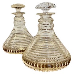 Antique Unusual pair of quality George III cut glass ships decanters 