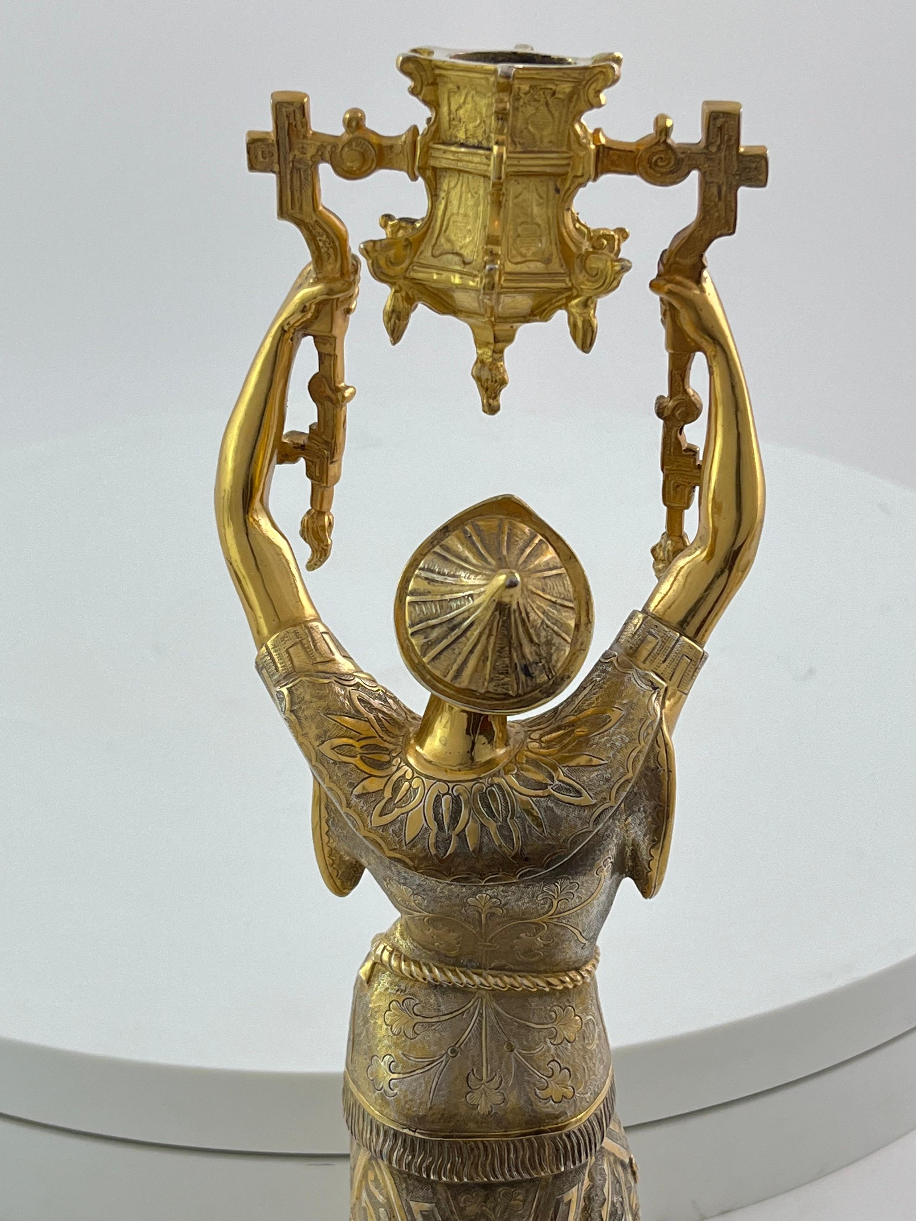 19th Century Unusual pair of silver gilt candlesticks circa 1900 For Sale