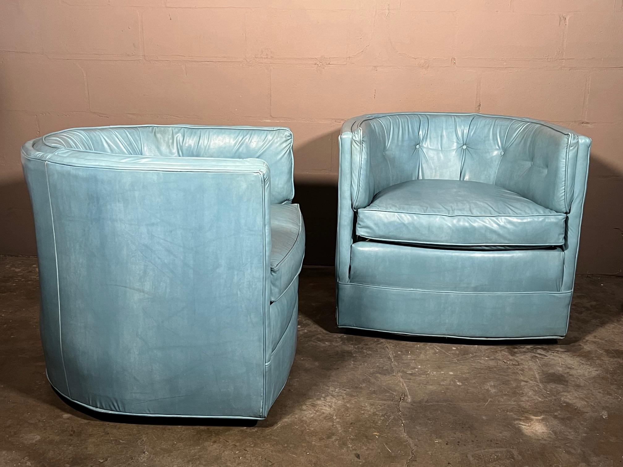 Unusual Pair of Swivel Barrel Chairs 10