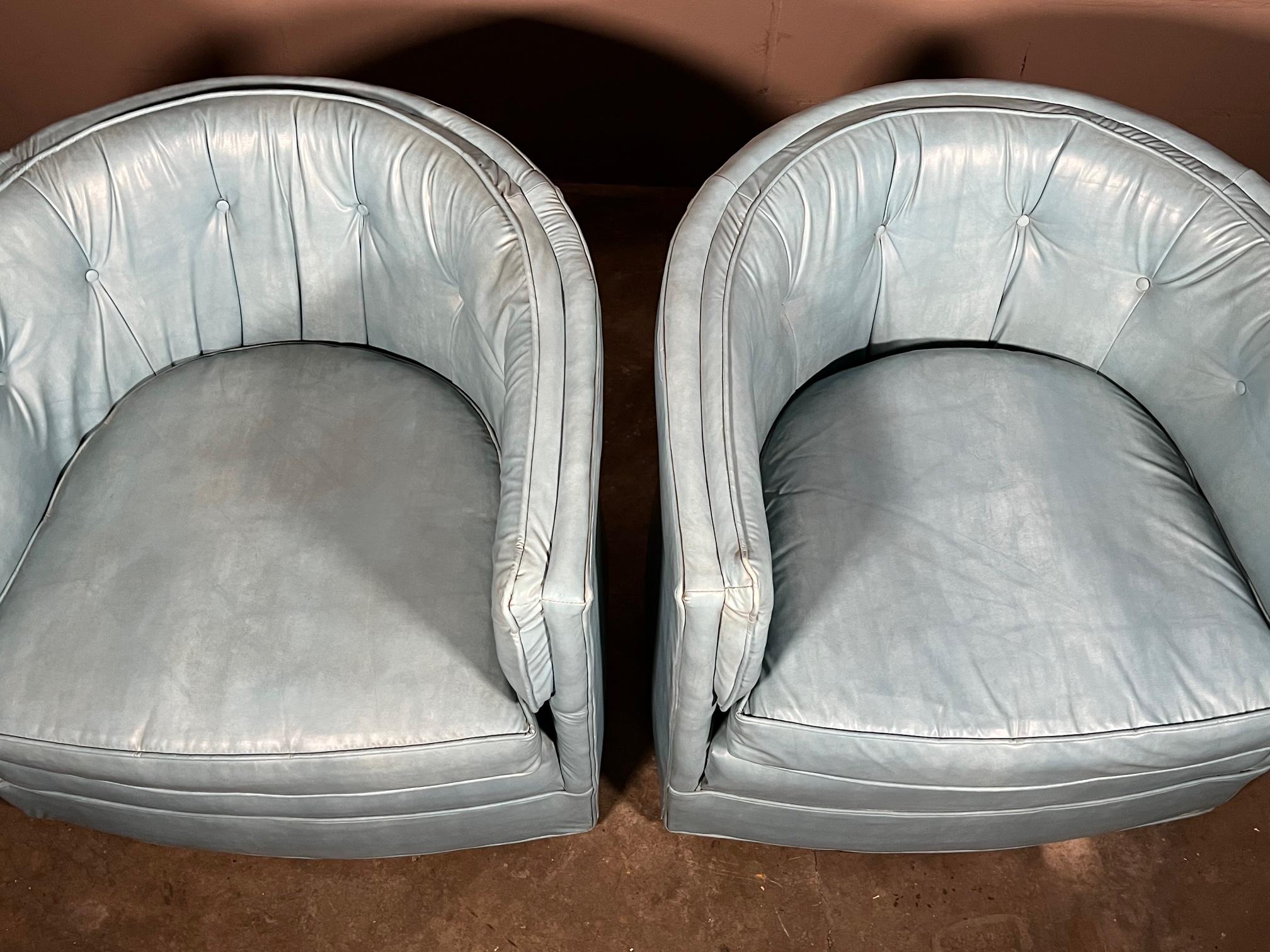 Unusual Pair of Swivel Barrel Chairs 11