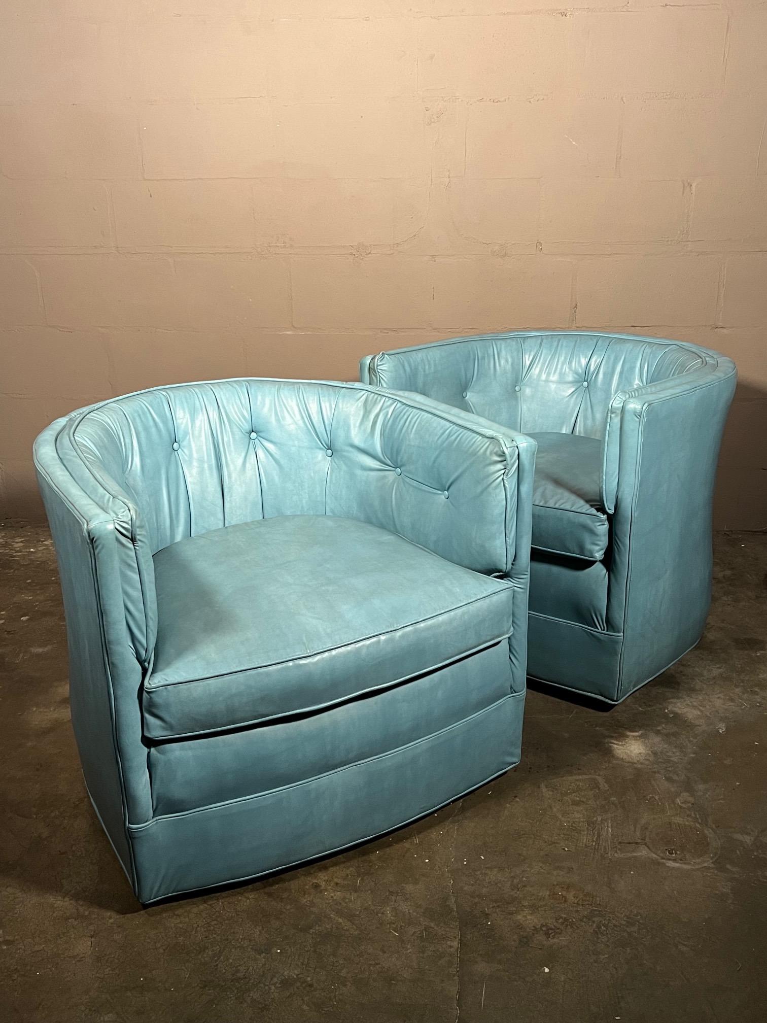 Mid-20th Century Unusual Pair of Swivel Barrel Chairs