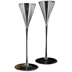 Antique Unusual Pair of Tall Dutch Toasting Glasses