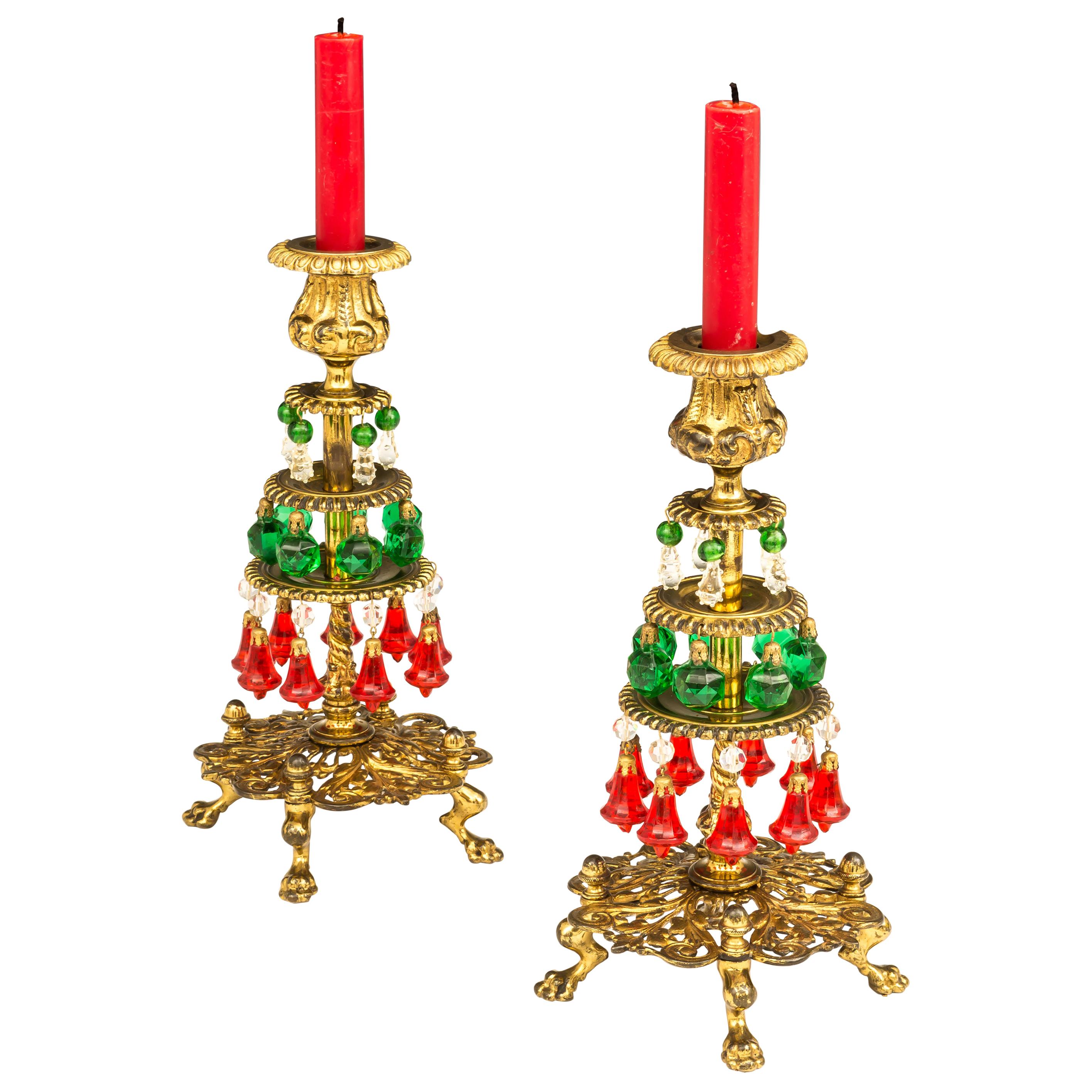 Unusual Pair of Victorian Christmas Candlesticks