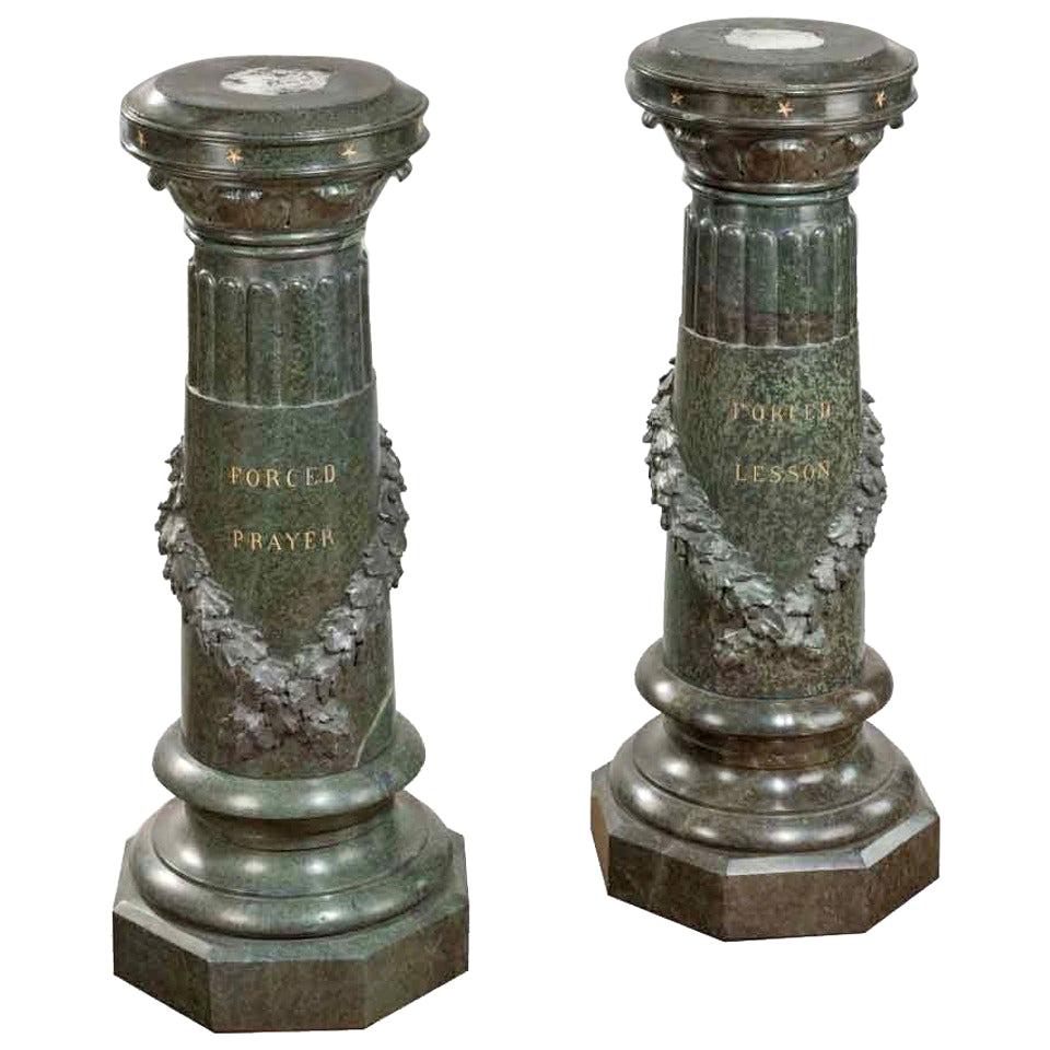 A pair of Victorian marble revolving topped pedestals For Sale