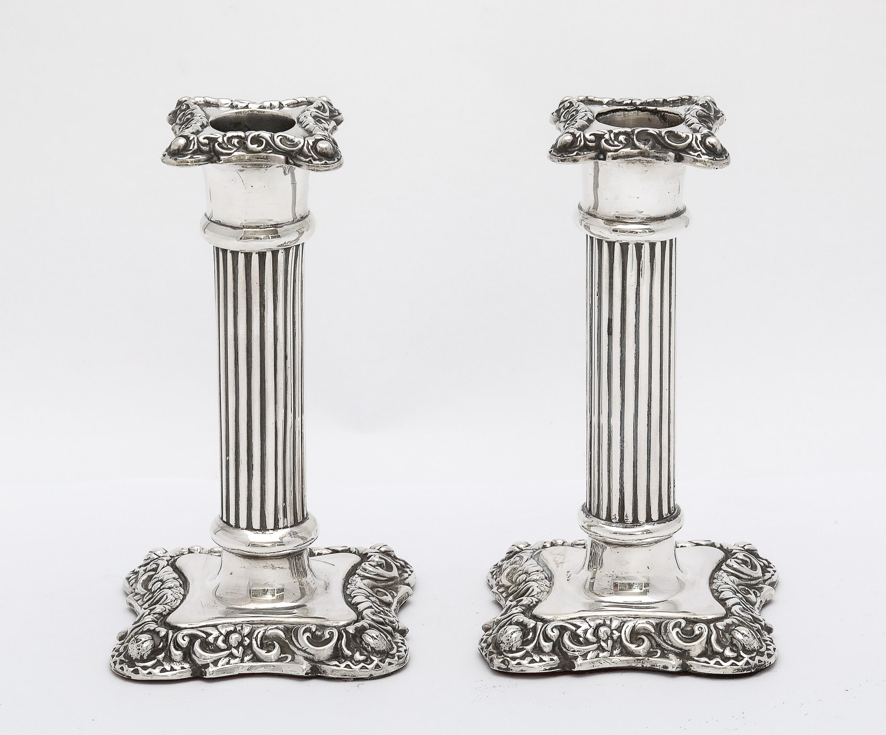 Unusual Pair of Victorian Period Sterling Silver Column-Form Candlesticks 5