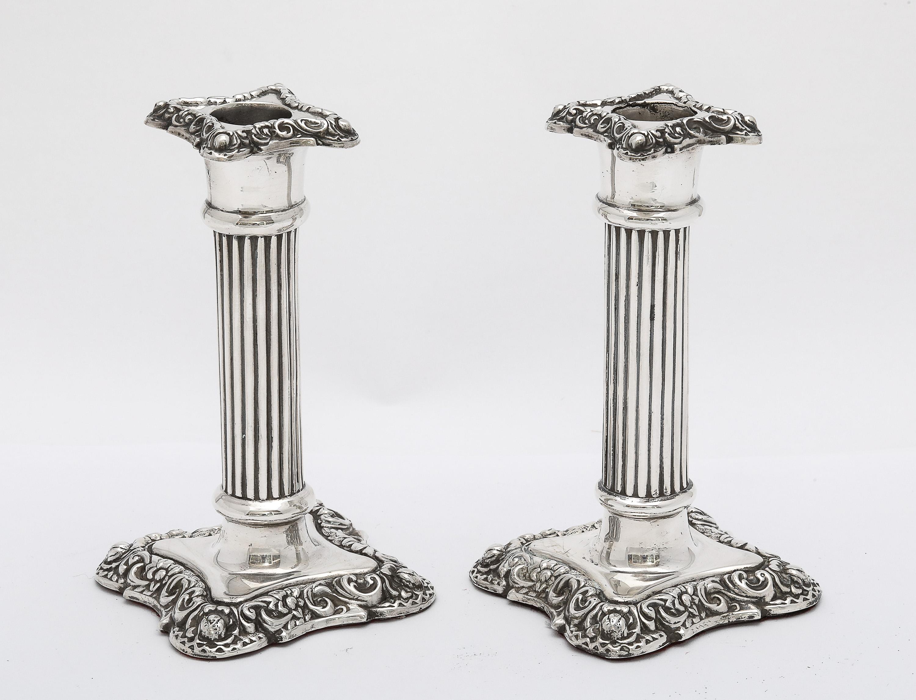 Unusual Pair of Victorian Period Sterling Silver Column-Form Candlesticks 6