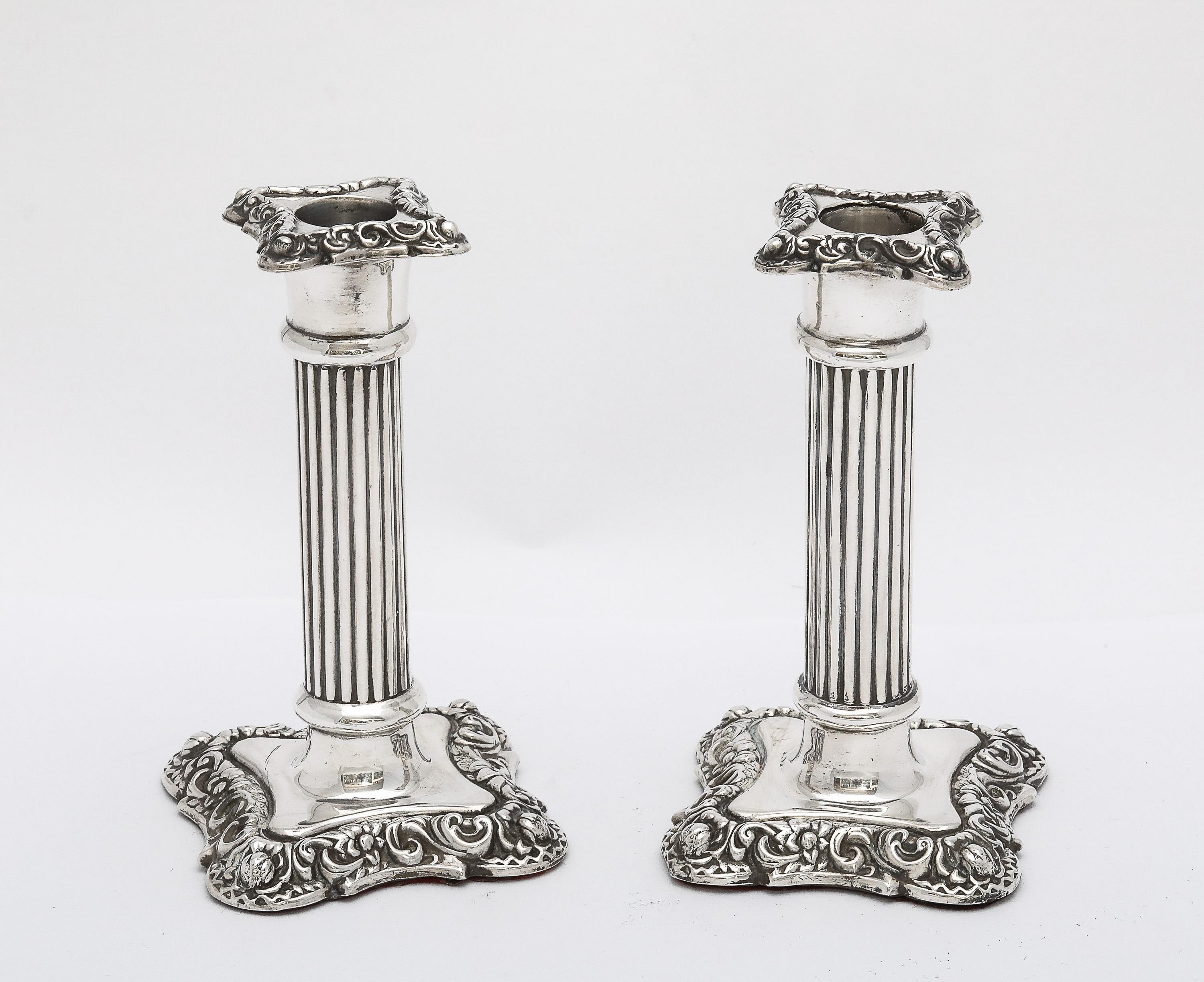 Unusual Pair of Victorian Period Sterling Silver Column-Form Candlesticks 7