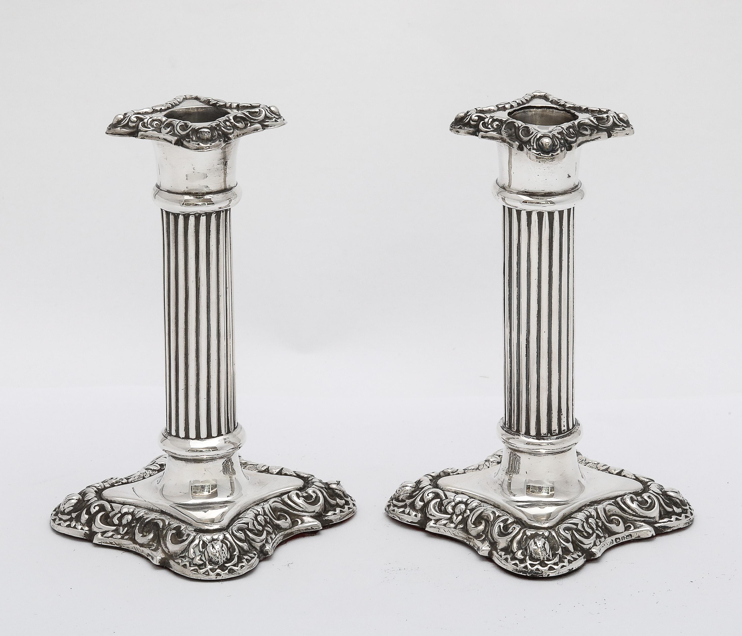 Unusual Pair of Victorian Period Sterling Silver Column-Form Candlesticks 9