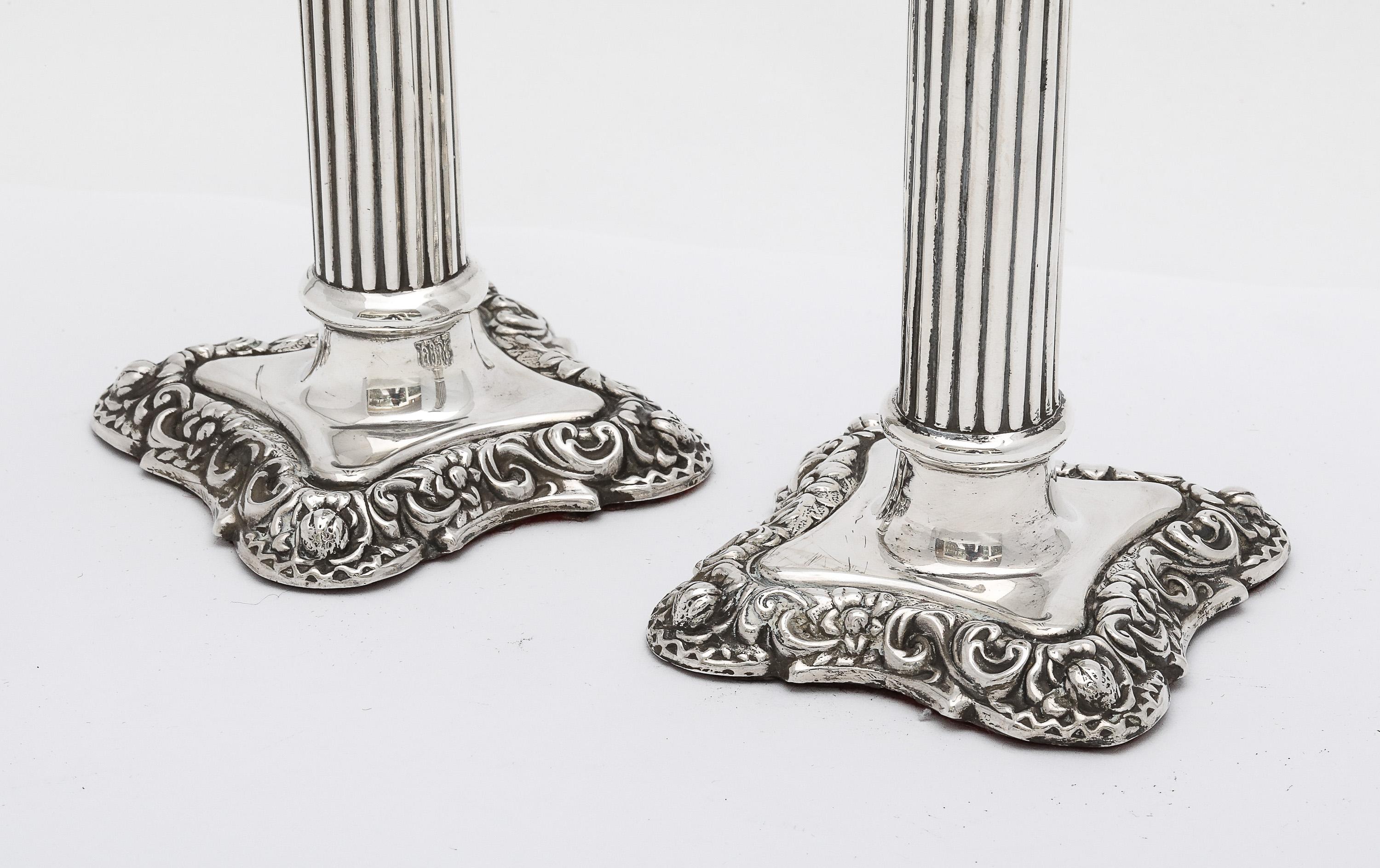 Unusual Pair of Victorian Period Sterling Silver Column-Form Candlesticks 10