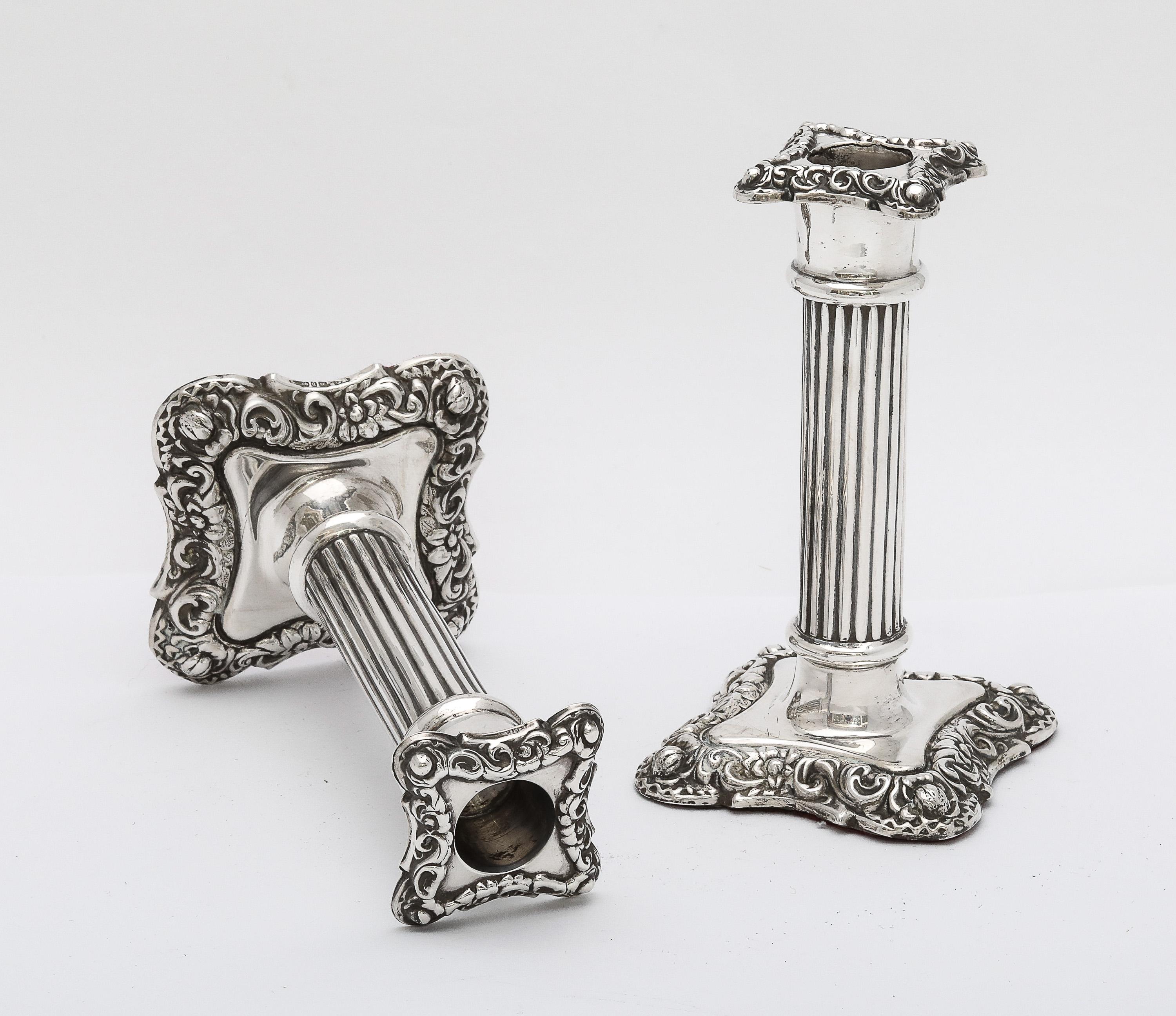 Unusual Pair of Victorian Period Sterling Silver Column-Form Candlesticks 11