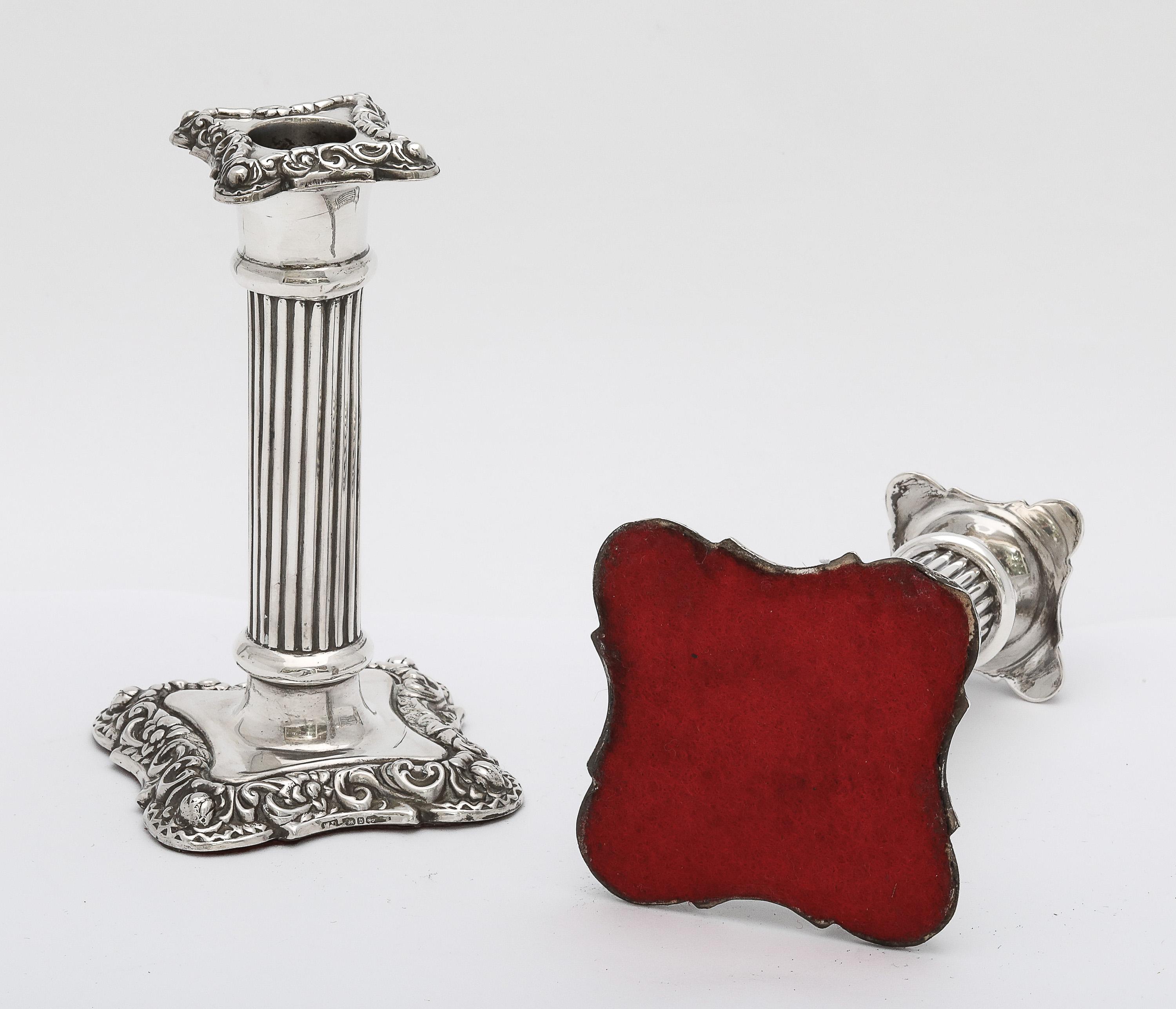 Unusual Pair of Victorian Period Sterling Silver Column-Form Candlesticks 12