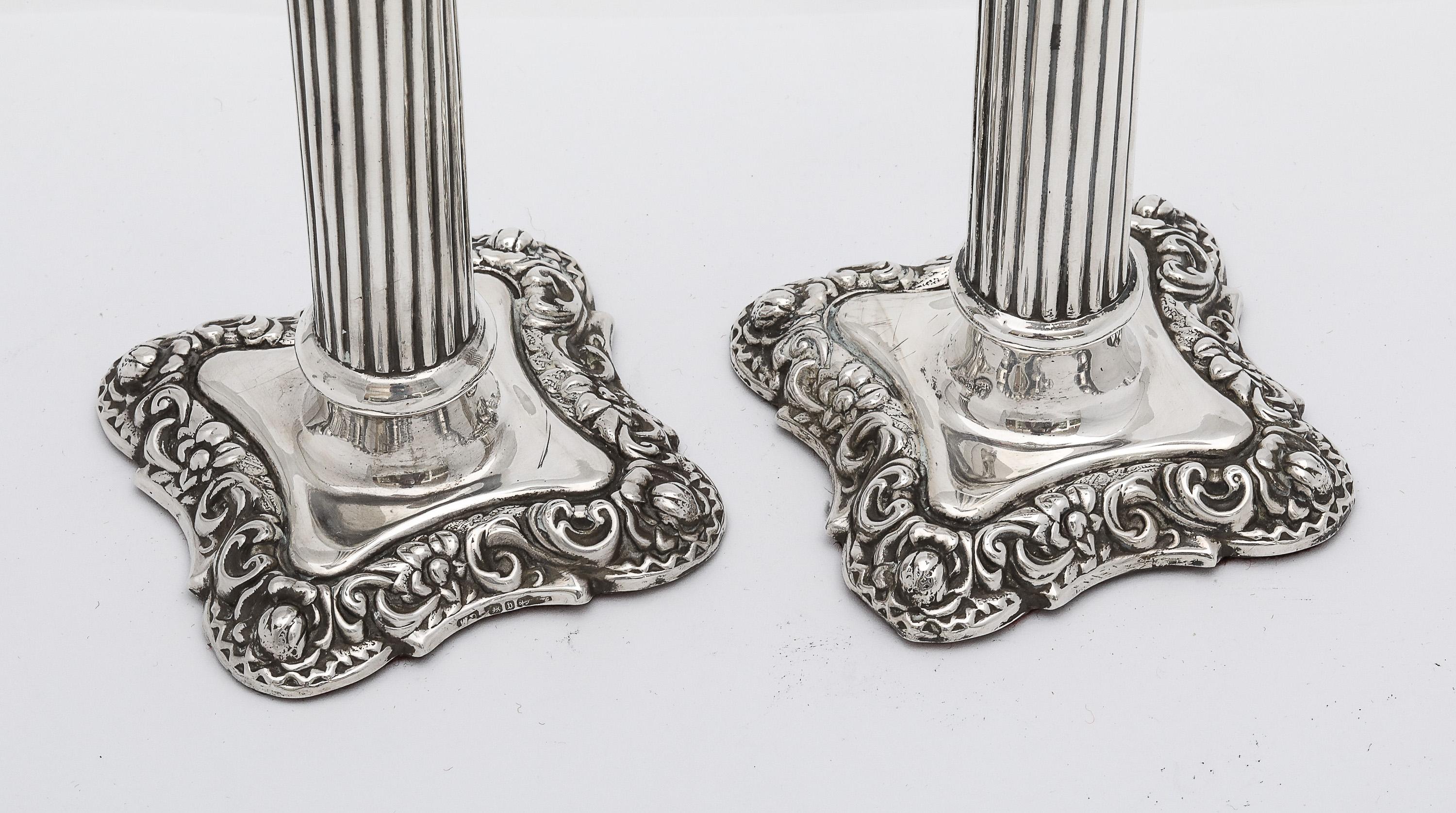 Unusual Pair of Victorian Period Sterling Silver Column-Form Candlesticks 13