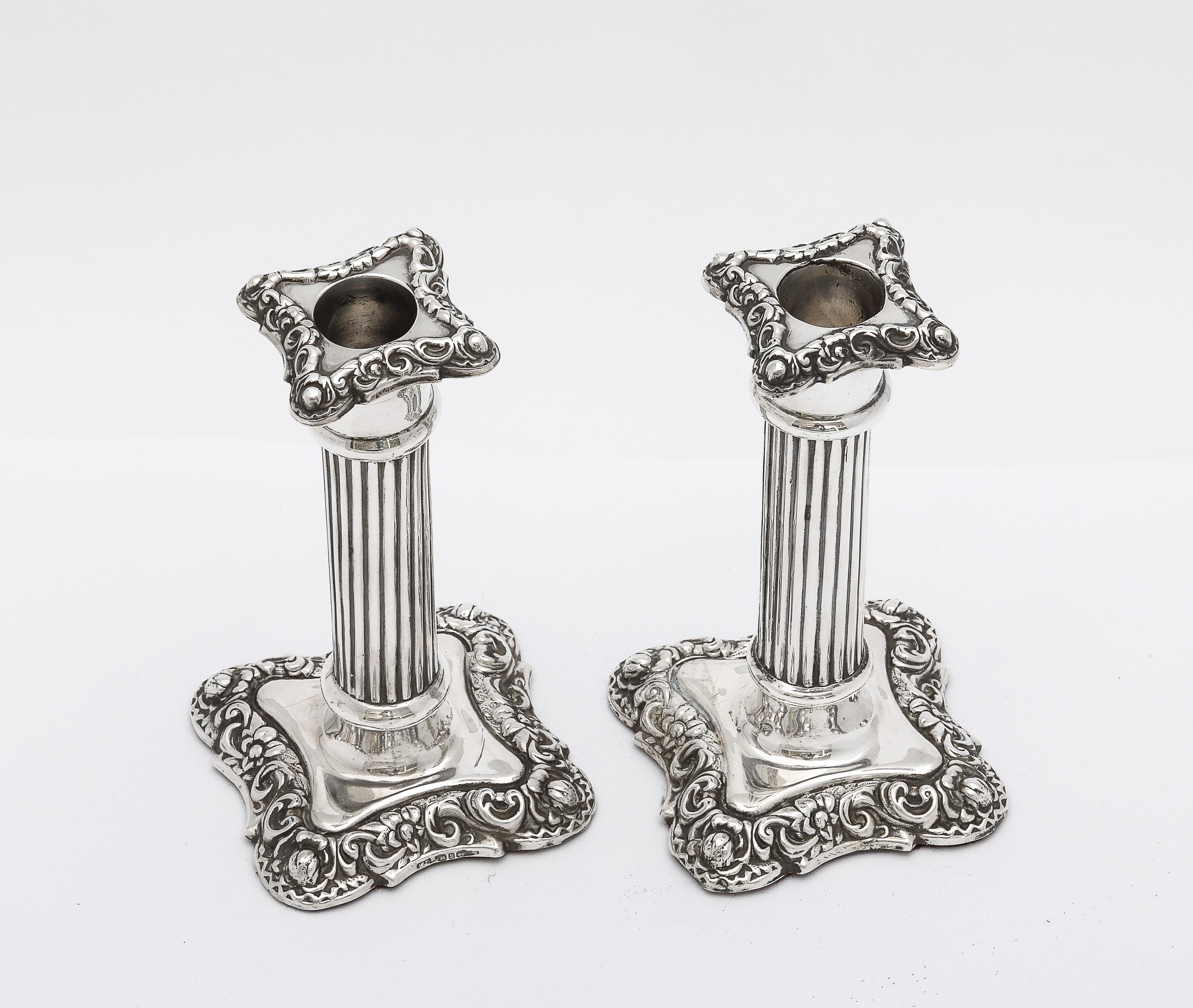 Unusual Pair of Victorian Period Sterling Silver Column-Form Candlesticks 14