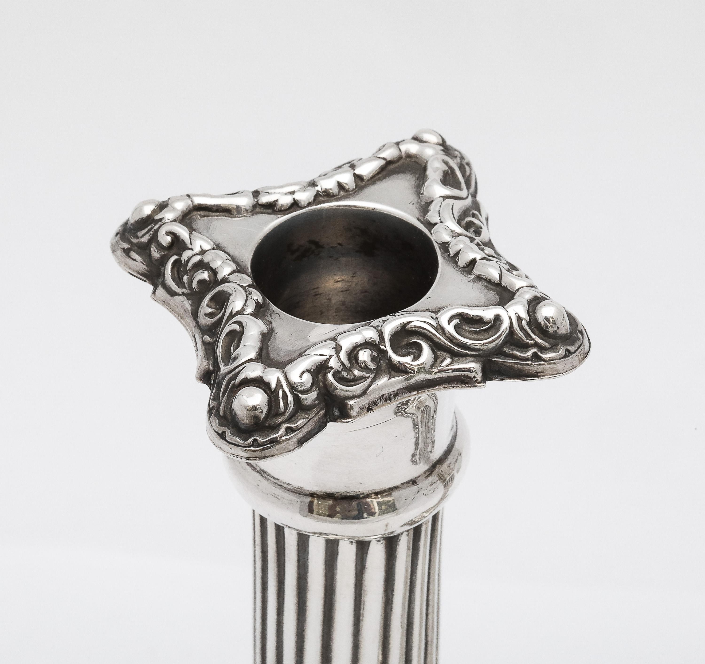Unusual Pair of Victorian Period Sterling Silver Column-Form Candlesticks 15
