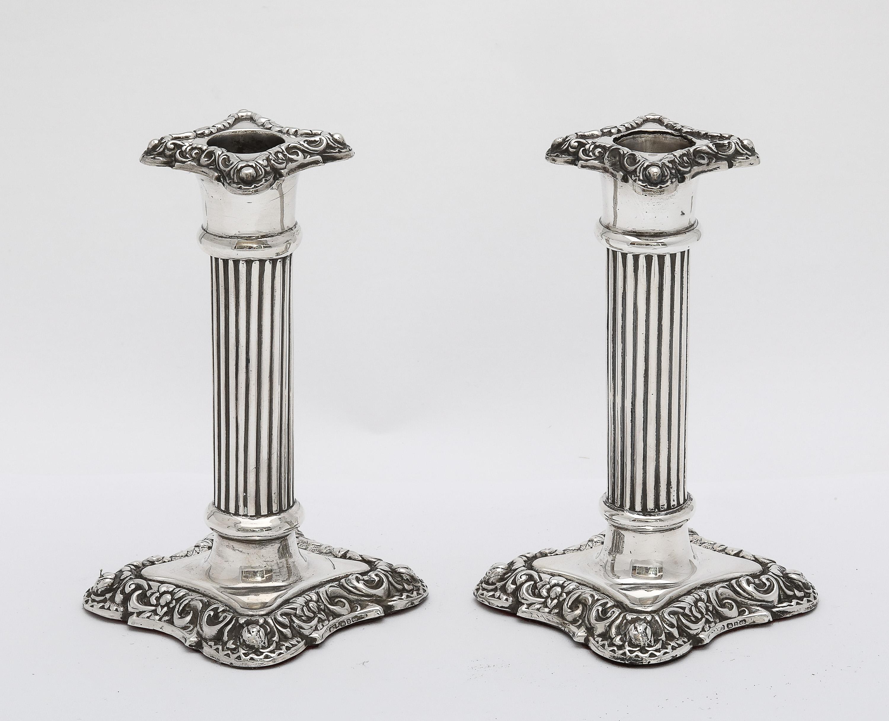 Unusual Pair of Victorian Period Sterling Silver Column-Form Candlesticks 2