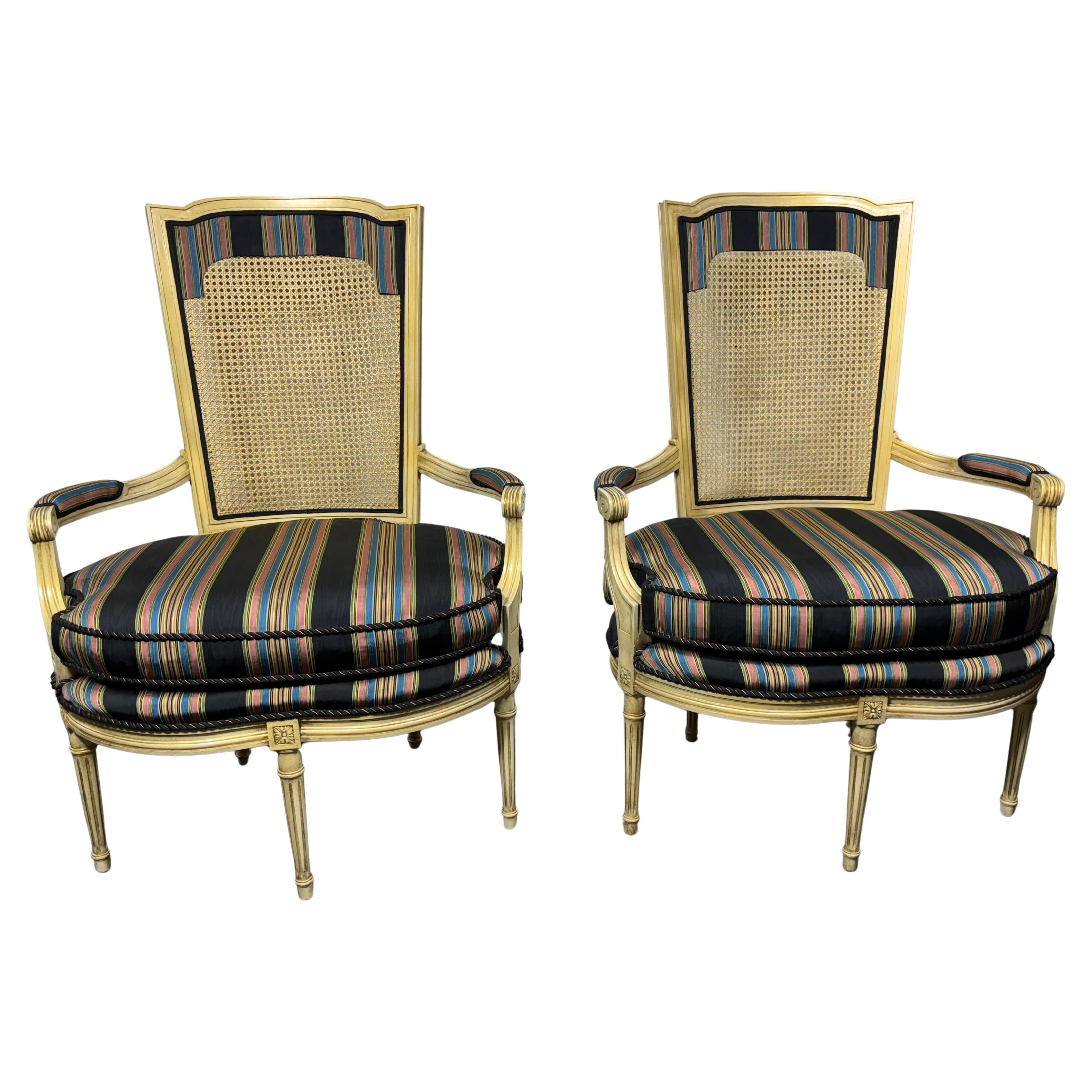Unusual Pair Oversized French Bergeres Chairs / Louis XV Style