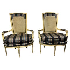 Unusual Pair Oversized French Bergeres Chairs / Louis XV Style