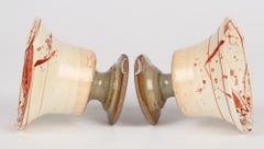 Unusual Pair Pedestal Studio Pottery Cups Painted with Fish and Crab