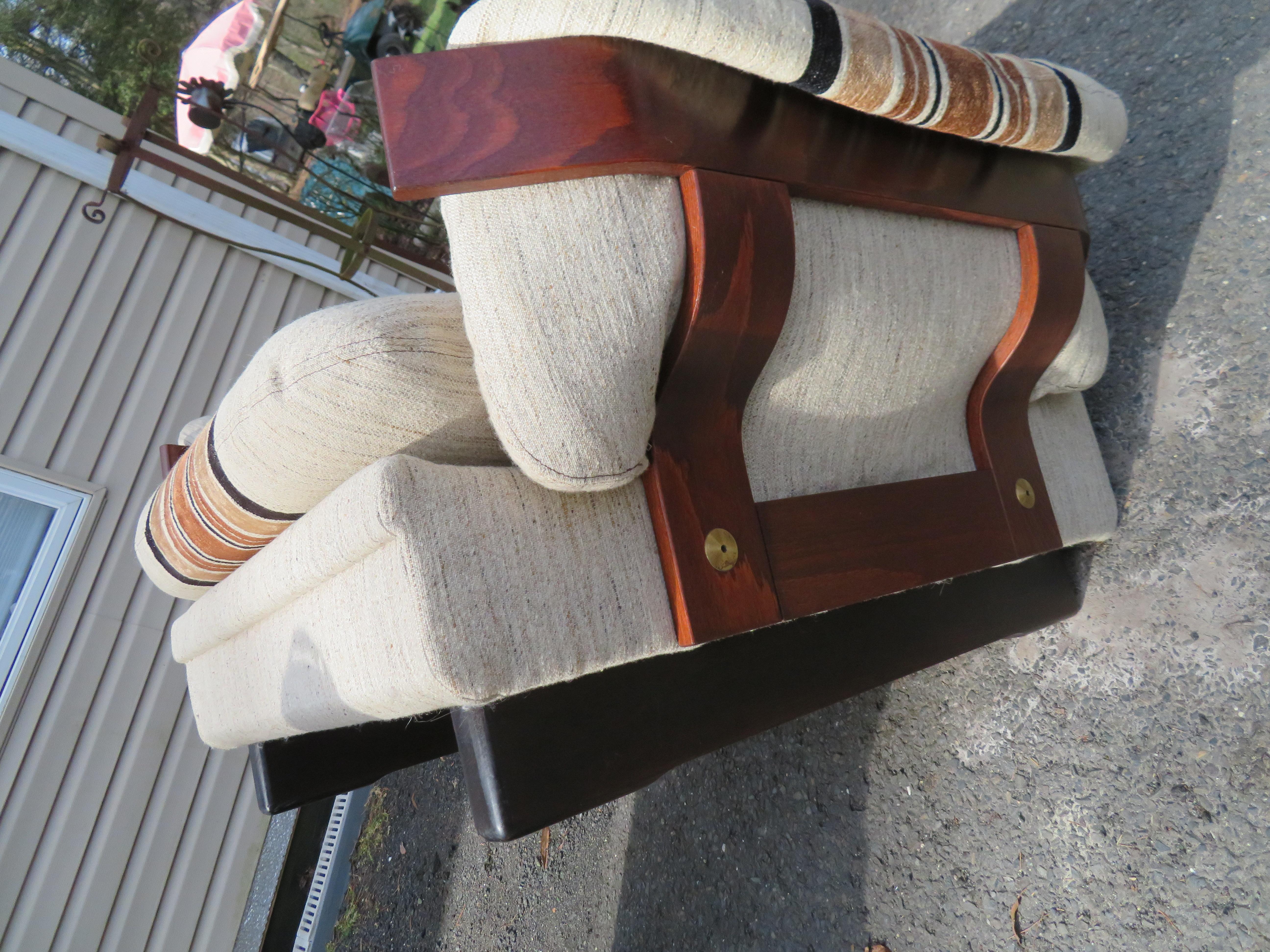 Unusual Pair Scandinavian Teak Bentwood Designer Lounge Chair Mid-Century Modern 4