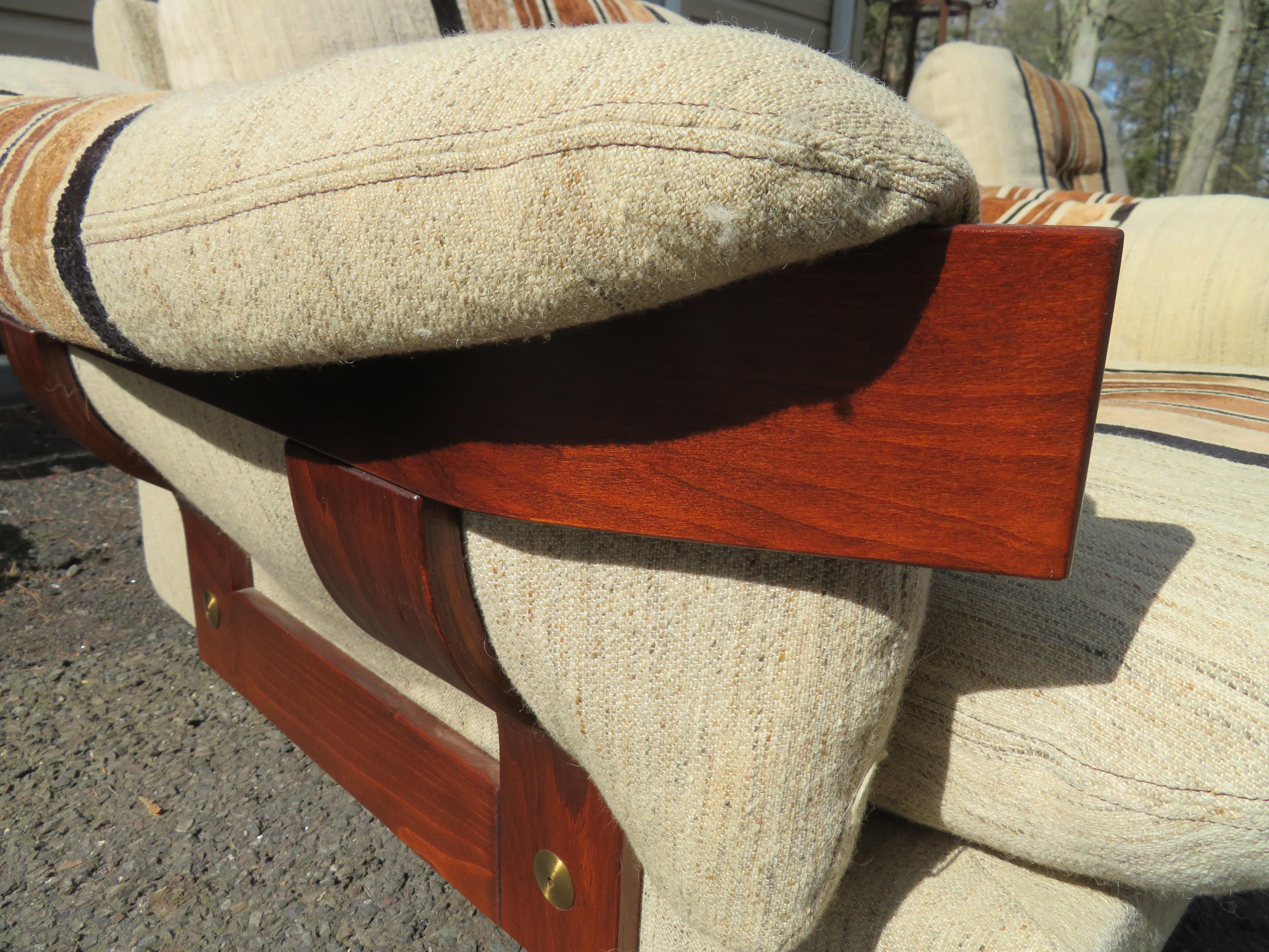 Upholstery Unusual Pair Scandinavian Teak Bentwood Designer Lounge Chair Mid-Century Modern