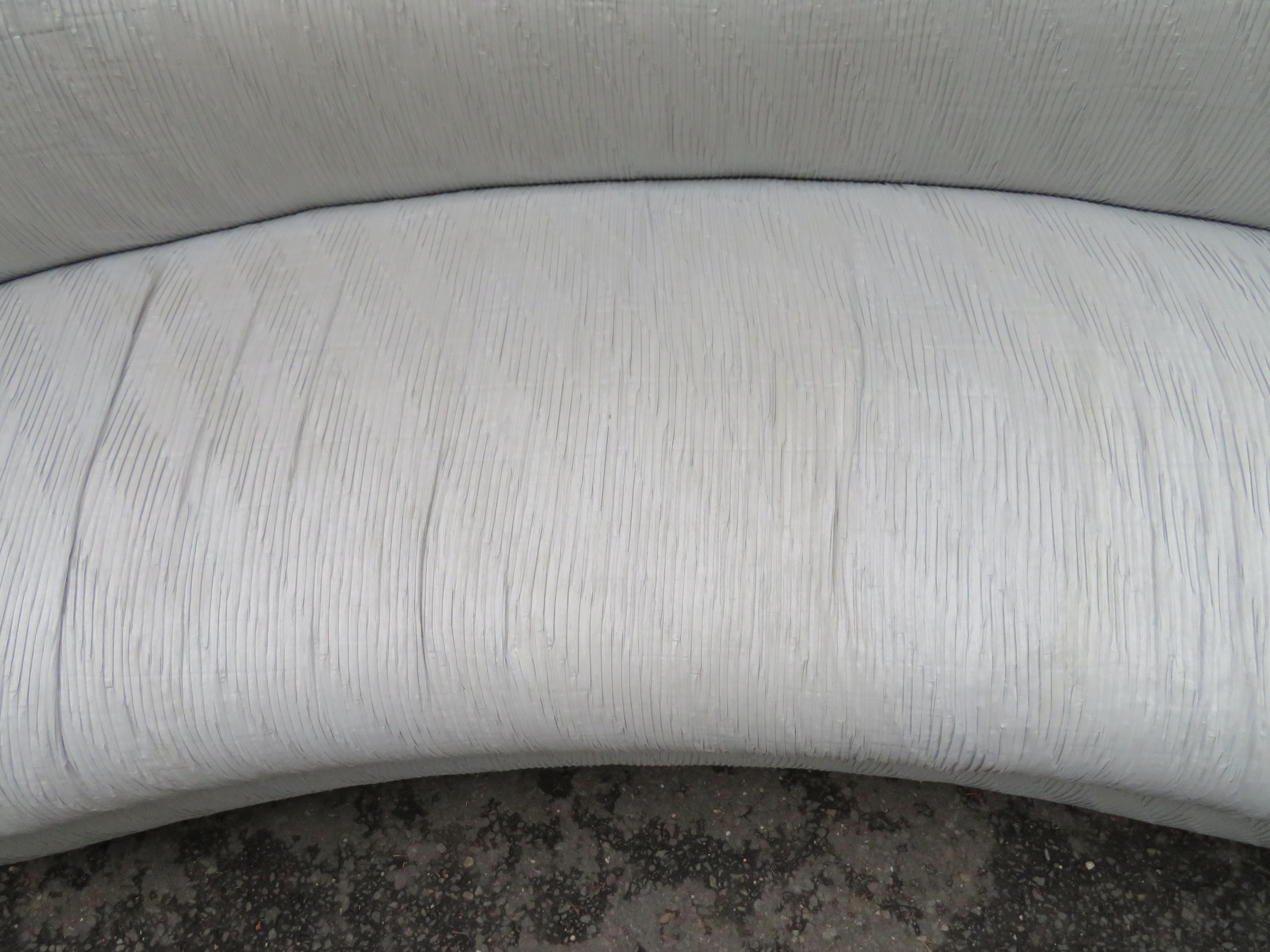 Unusual Pair of  Weiman Ruched Kidney Shaped Curved Sofa For Sale 2
