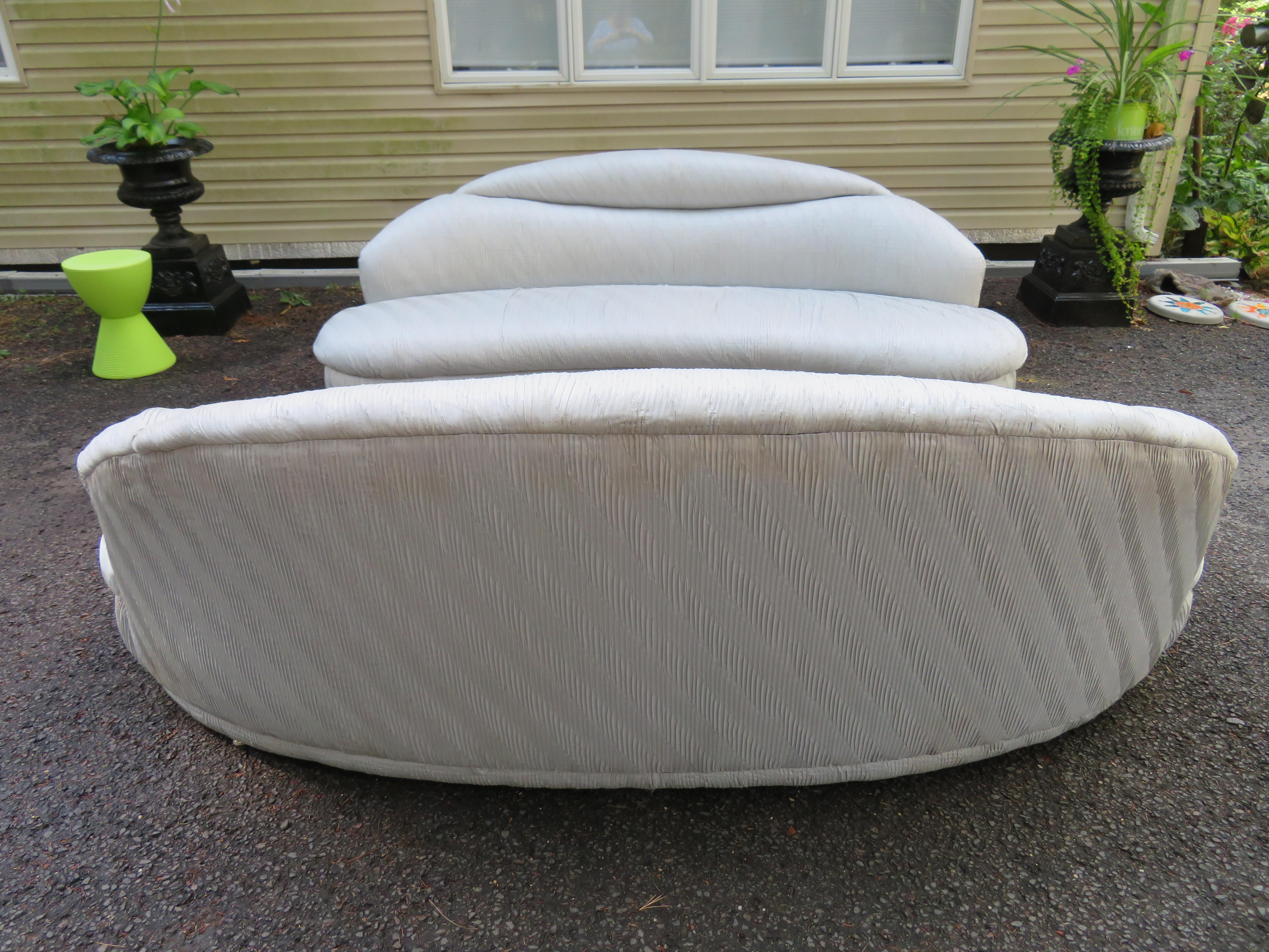 Unusual Pair of  Weiman Ruched Kidney Shaped Curved Sofa For Sale 6