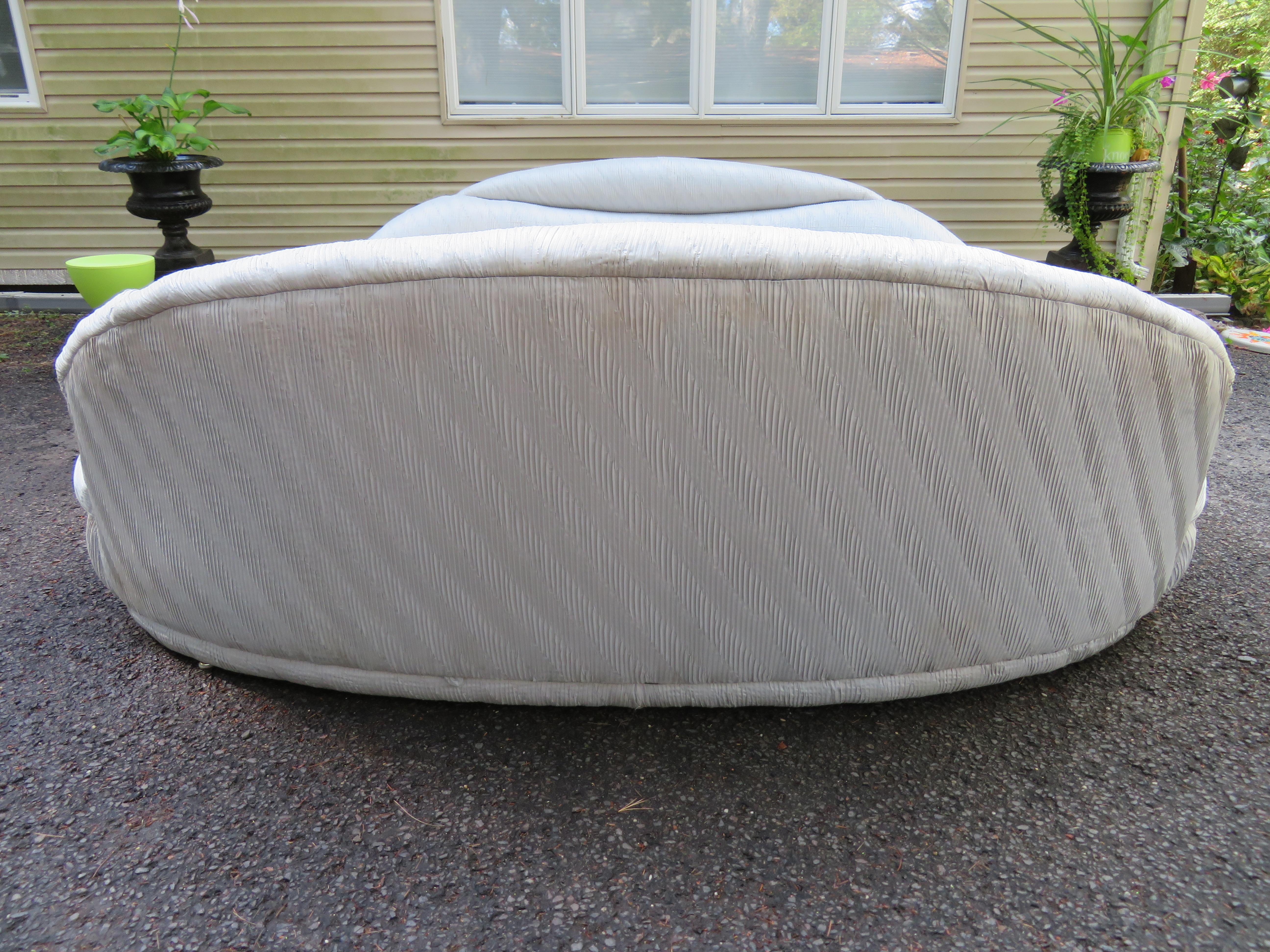 Unusual Pair of  Weiman Ruched Kidney Shaped Curved Sofa For Sale 7