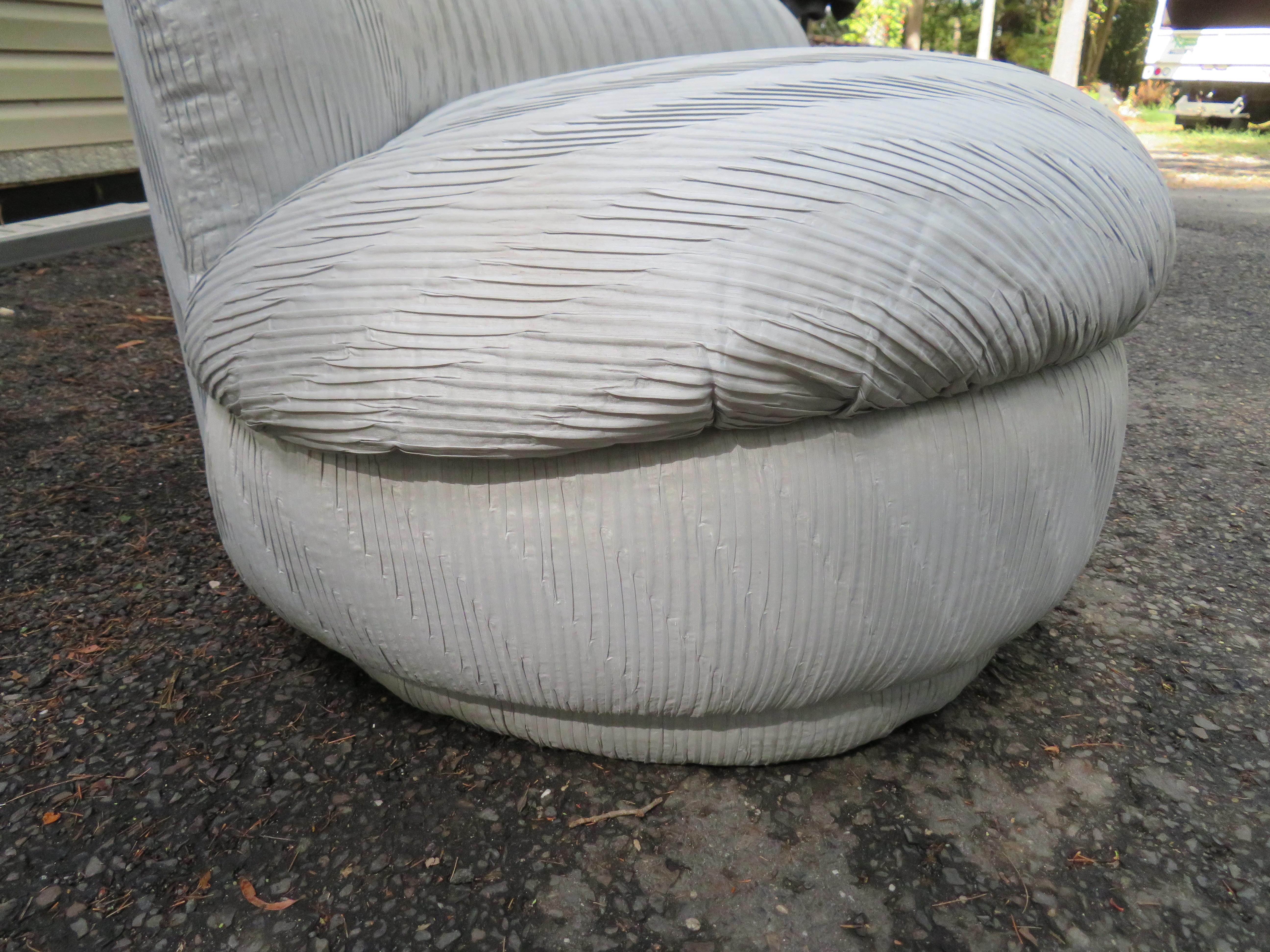 Unusual Pair of  Weiman Ruched Kidney Shaped Curved Sofa In Good Condition For Sale In Pemberton, NJ