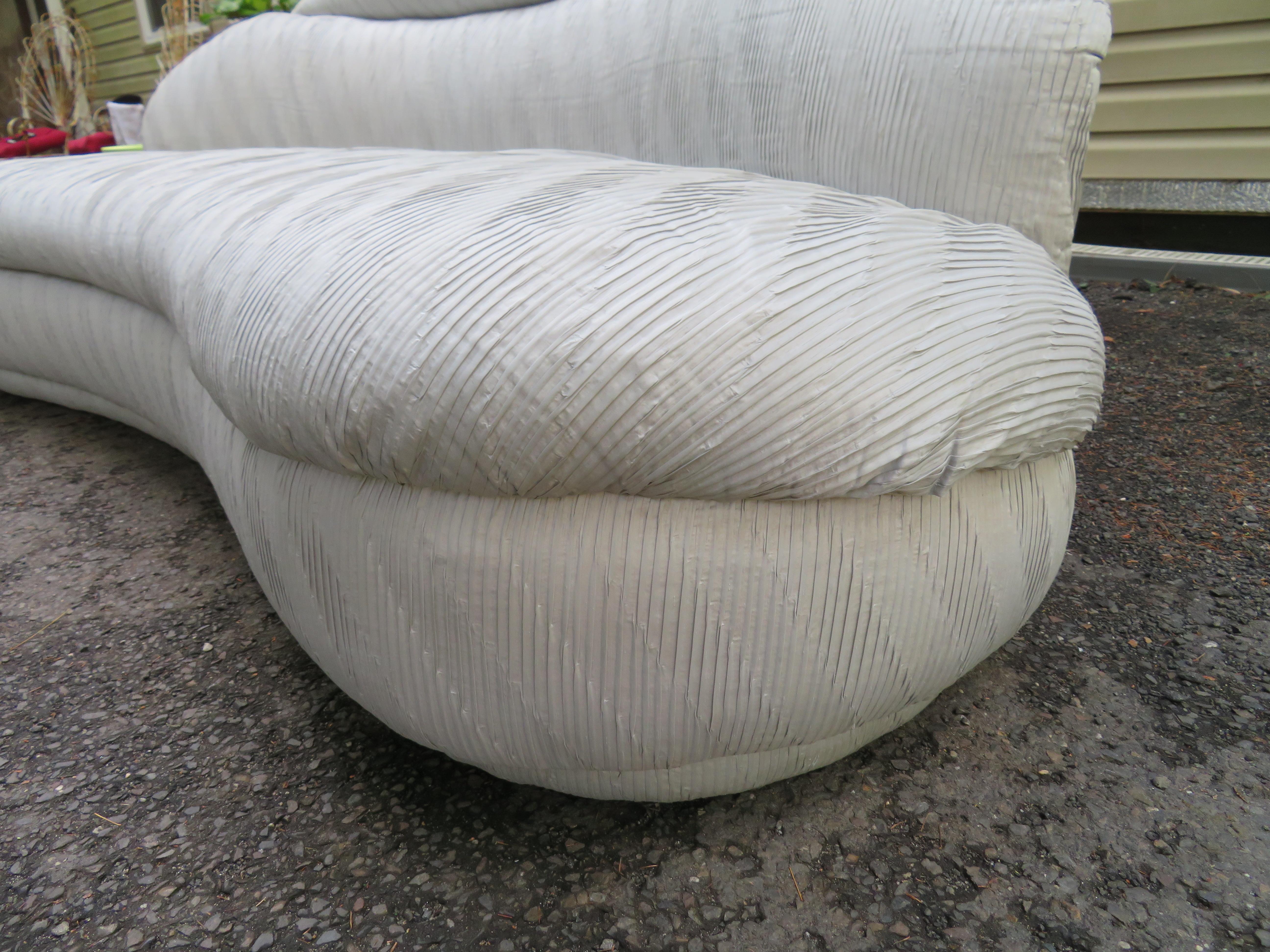Late 20th Century Unusual Pair of  Weiman Ruched Kidney Shaped Curved Sofa For Sale