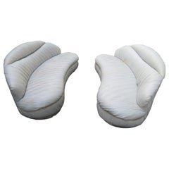 Retro Unusual Pair of  Weiman Ruched Kidney Shaped Curved Sofa