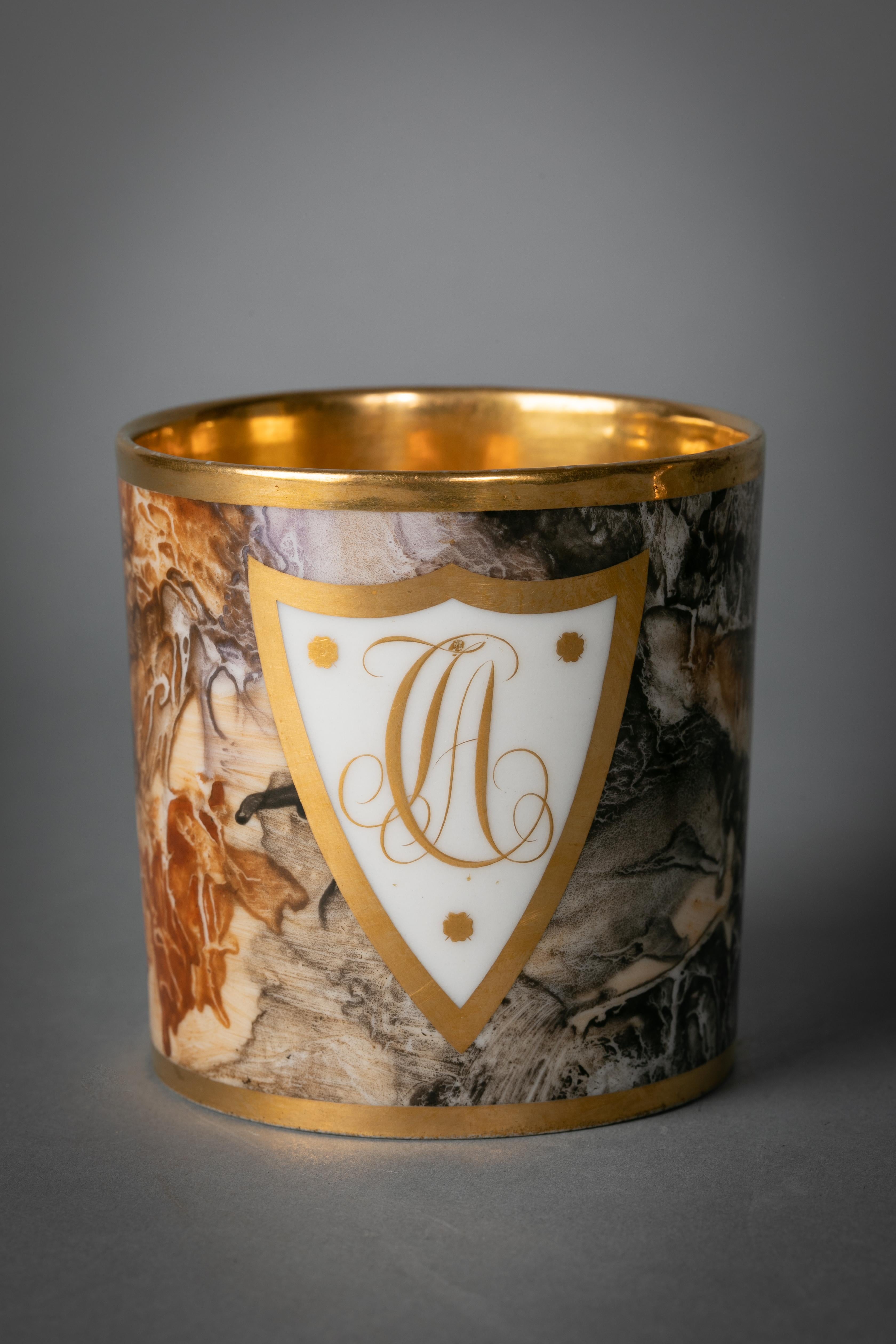 With faux bois decoration and monogrammed.